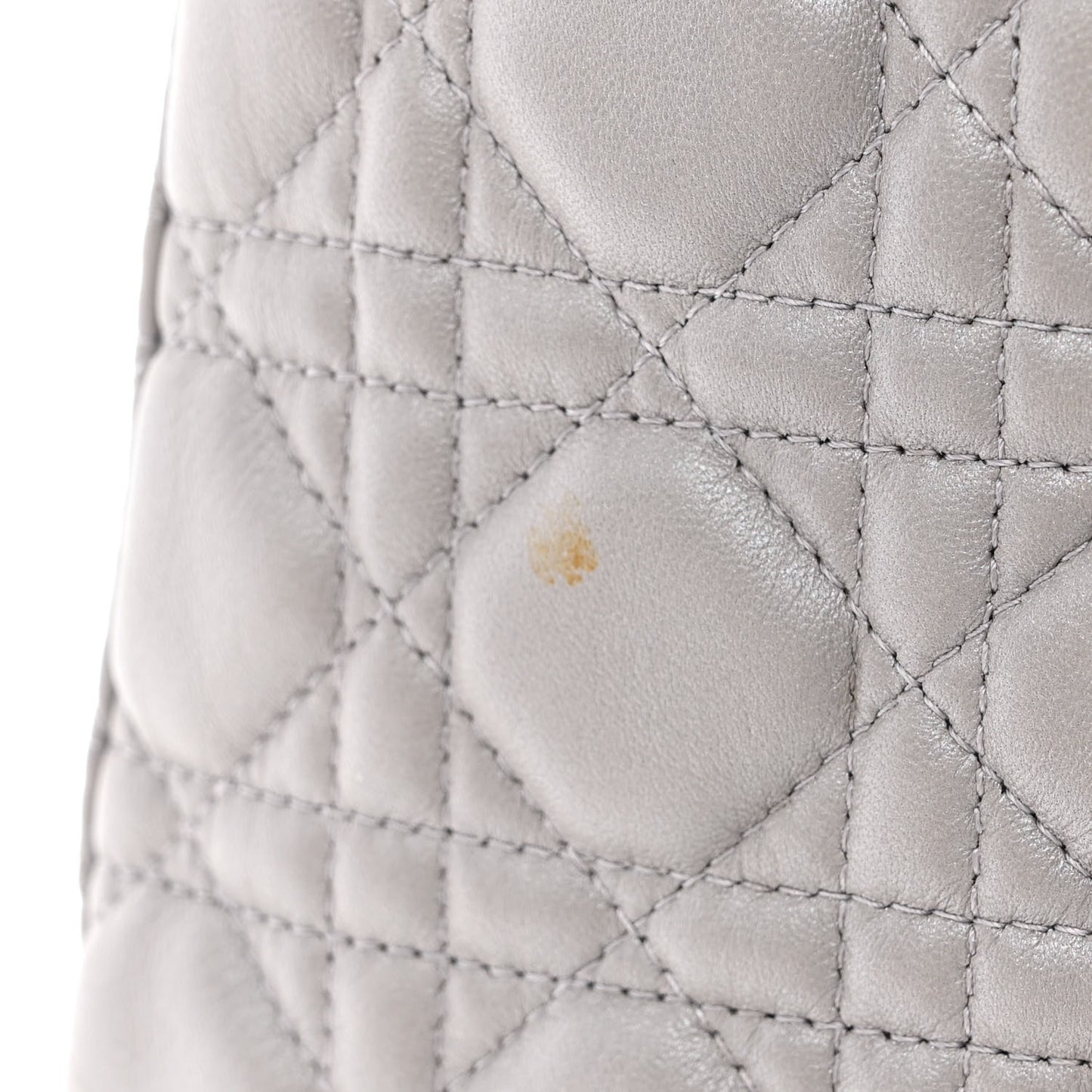 Metallic Lambskin Cannage Large Lady Dior Light Grey