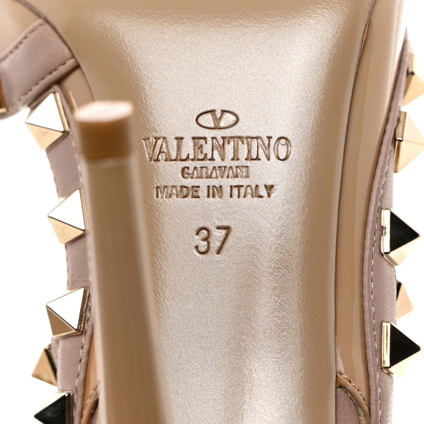 Patent Nappa Rockstud Ankle Strap 100mm Pumps 37 Camel Rose Poudre