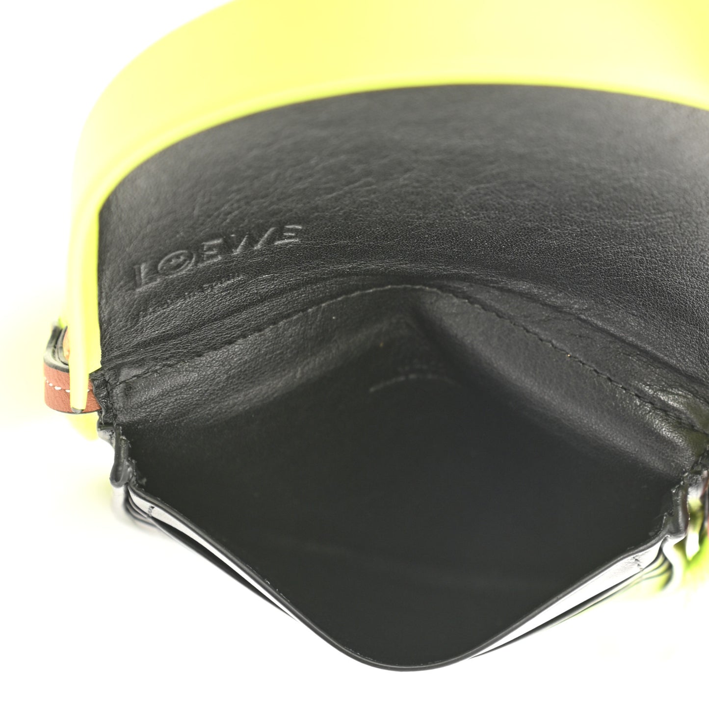 Smooth Calfskin Smiley Small Heel Crossbody Bag Neon Yellow