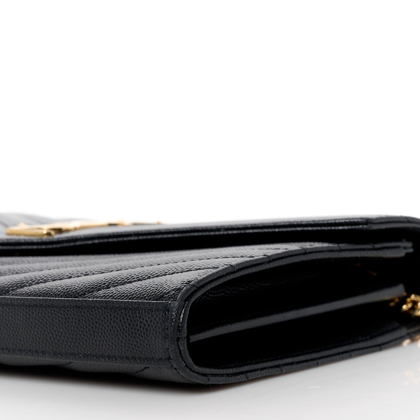 Grain De Poudre Matelasse Chevron Monogram Chain Wallet Black