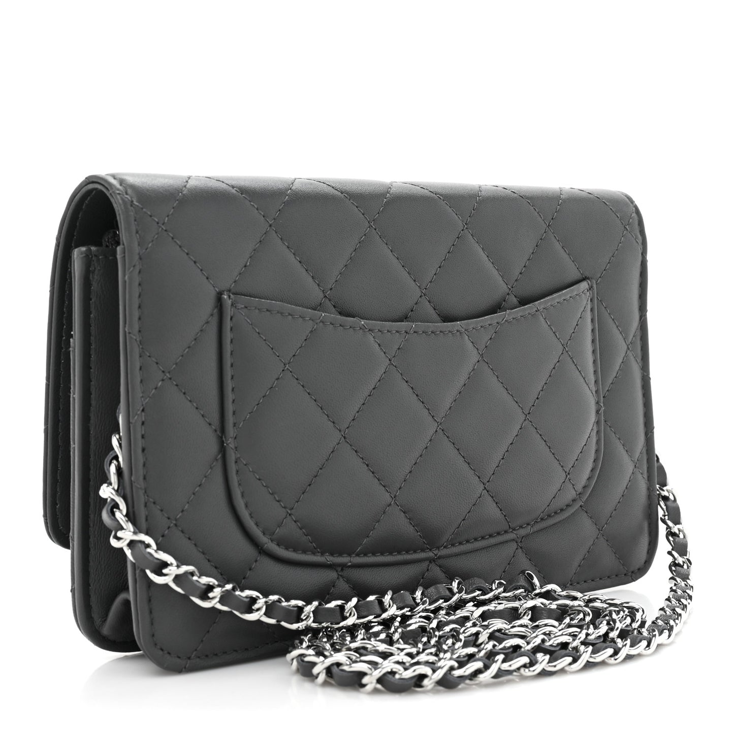 Lambskin Quilted Wallet On Chain WOC Grey
