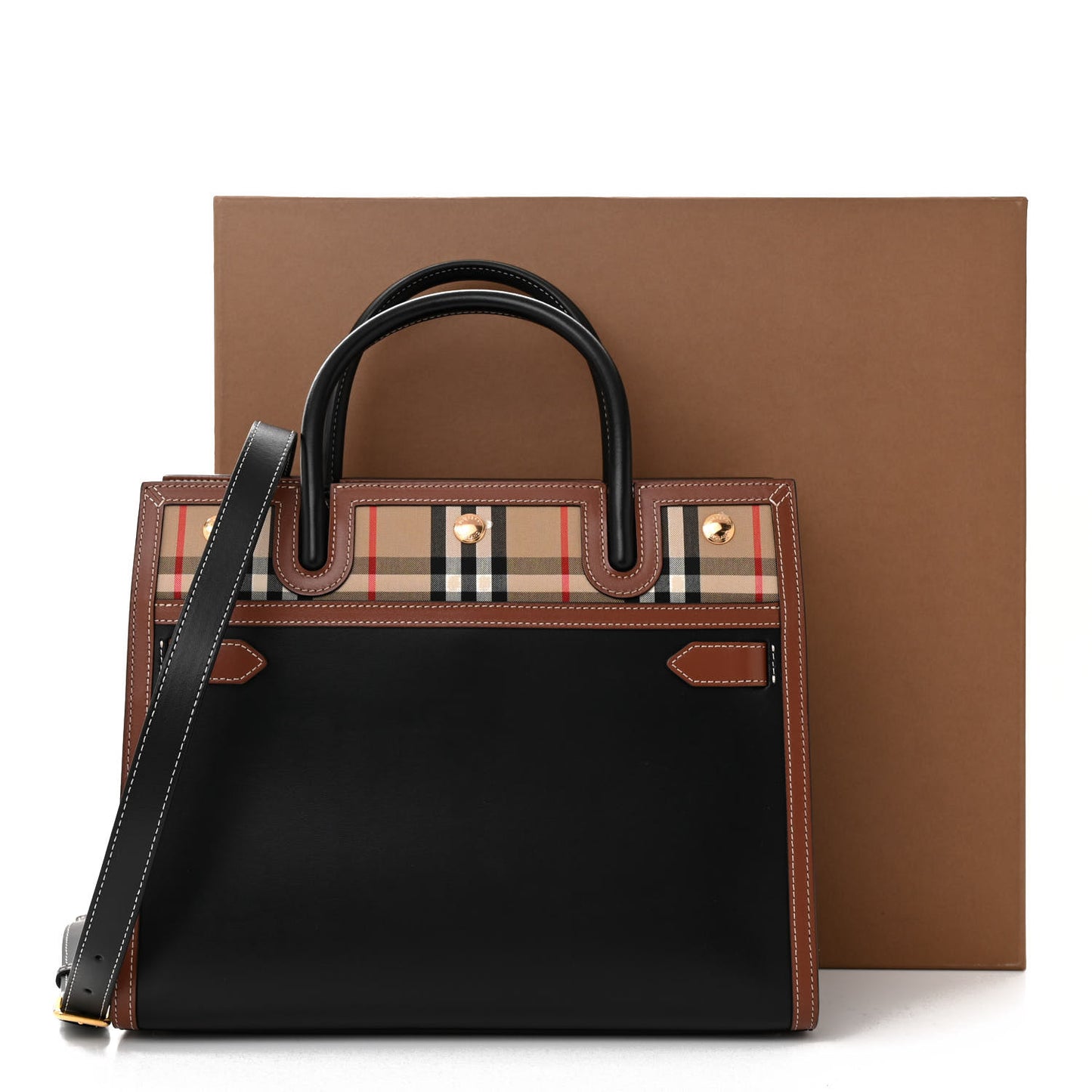 Calfskin Vintage Check Small Two Handle Title Bag Black