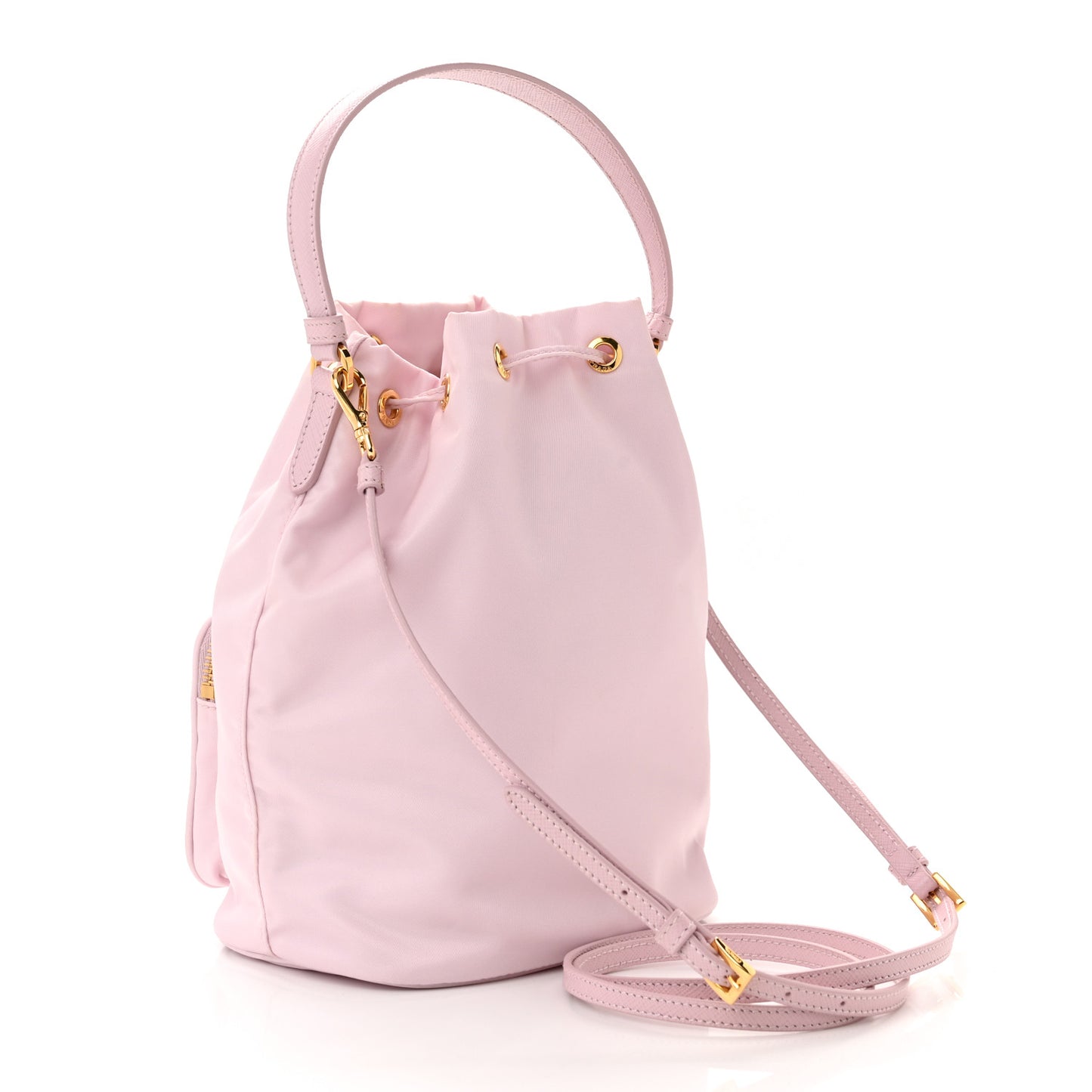 Re-Nylon Saffiano Duet Bucket Crossbody Bag Alabastro