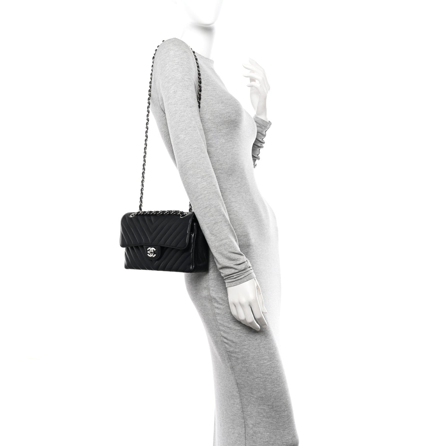 Lambskin Chevron Quilted Small Double Flap Black