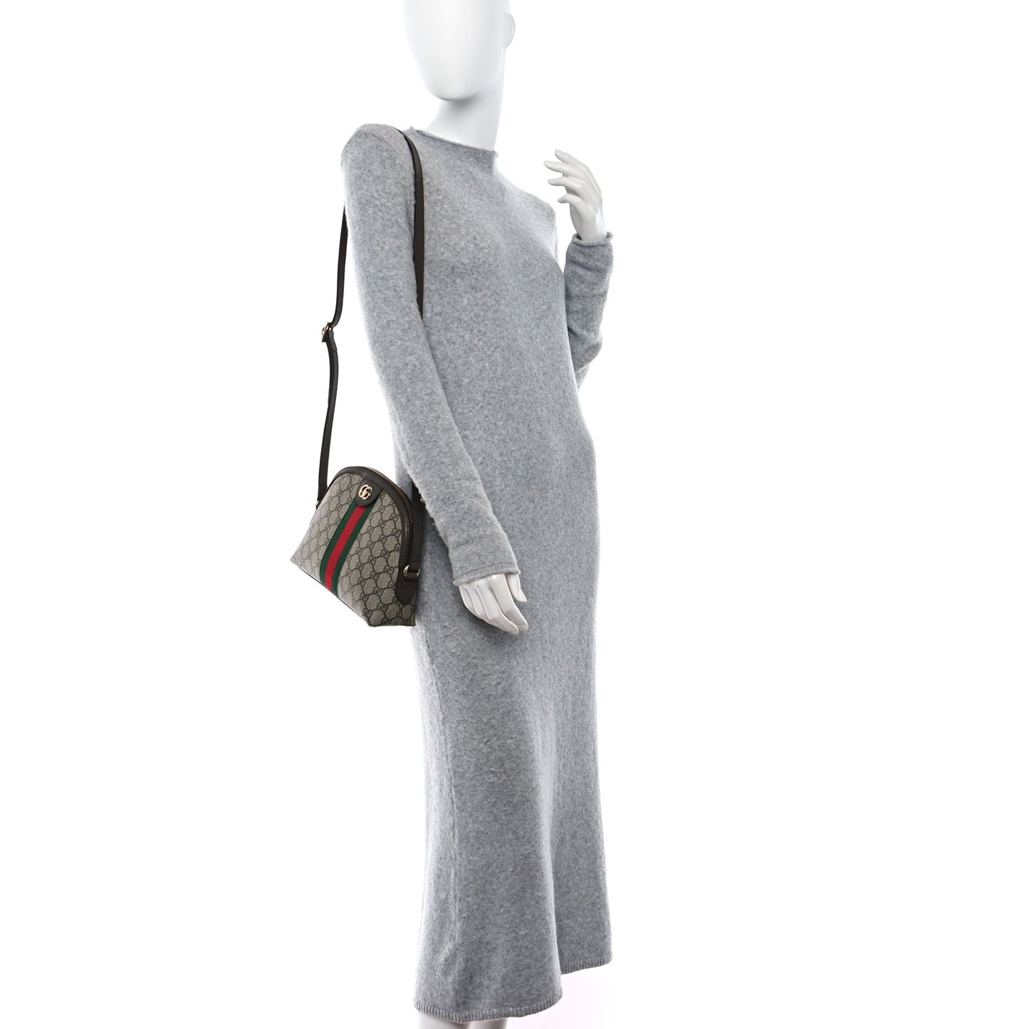 GG Supreme Monogram Textured Dollar Calfskin Web Small Ophidia Dome Shoulder Bag Beige Ebony New Acero