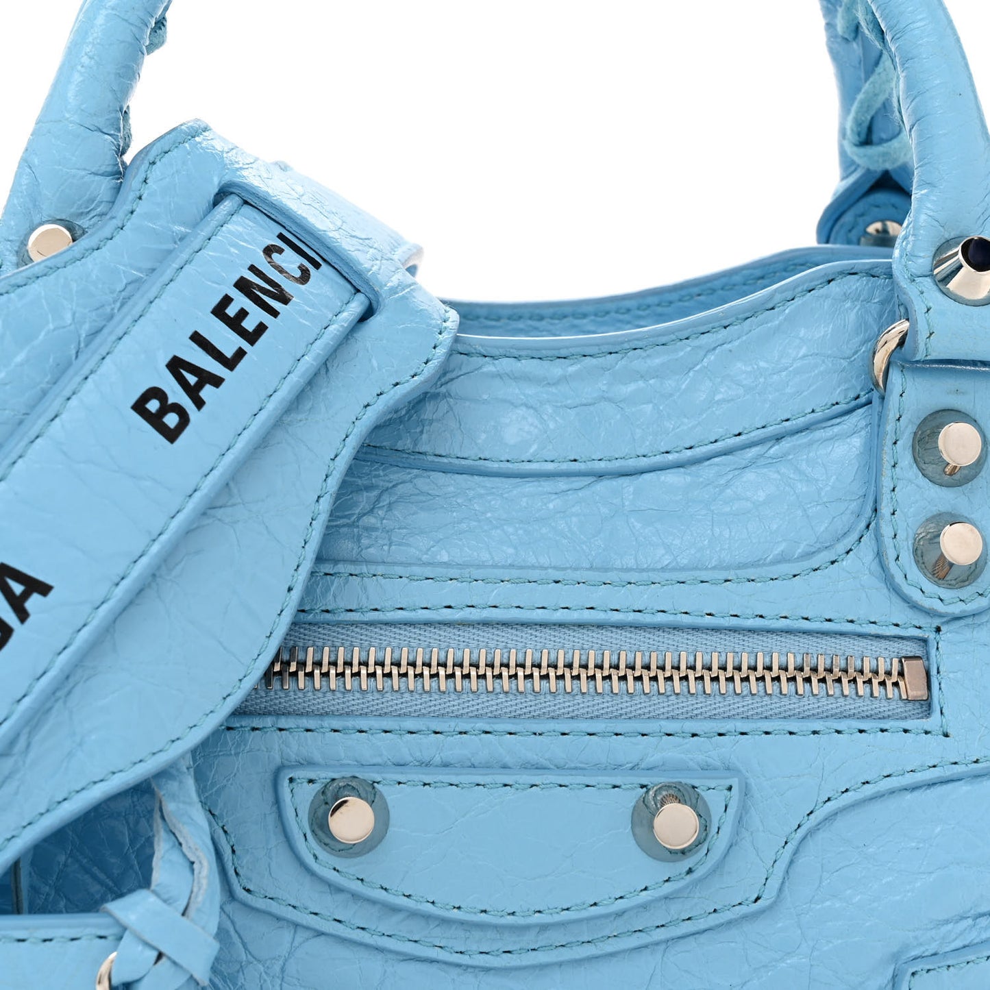 Agneau Classic Silver Hardware Mini City Logo Strap Baby Blue Black