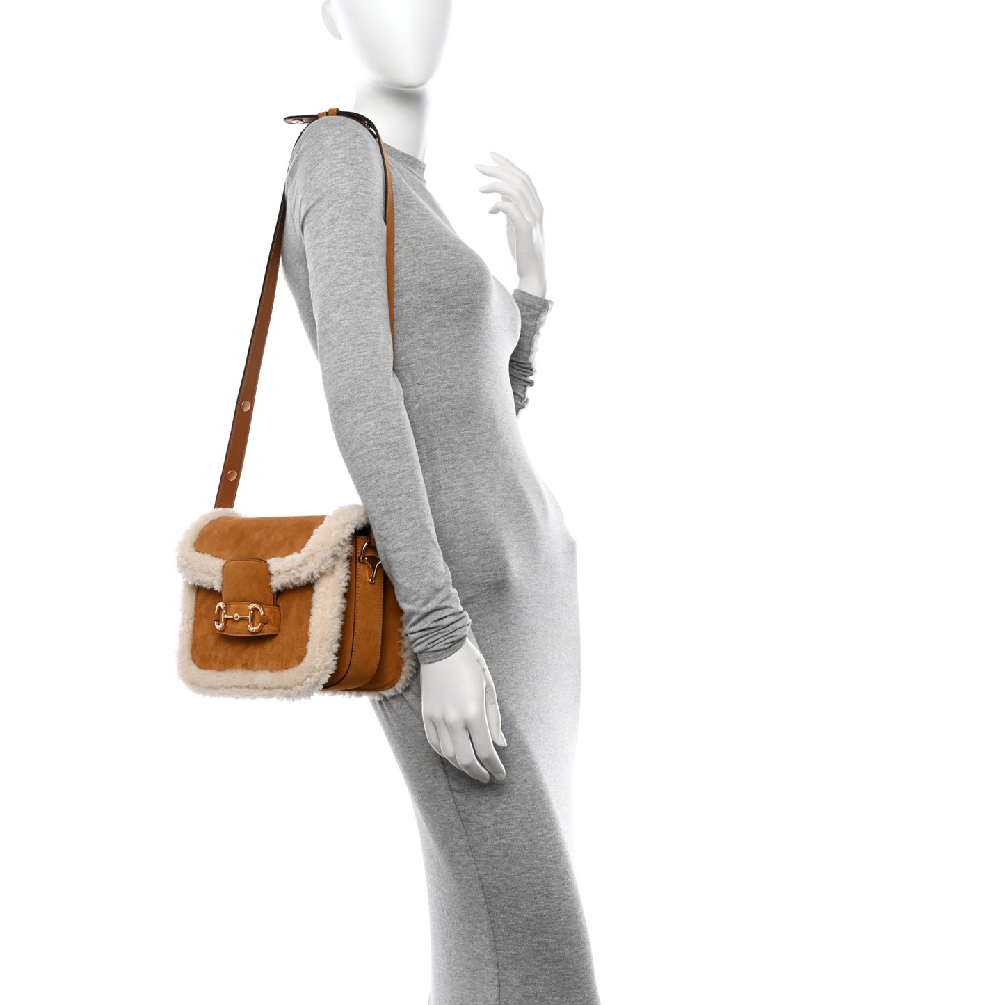 Suede Shearling Horsebit 1955 Shoulder Bag Honey Beige Milk