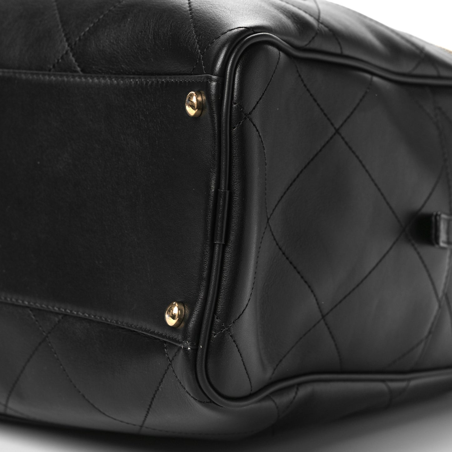 Calfskin Stitched Maxi Logo Bowling Bag Black