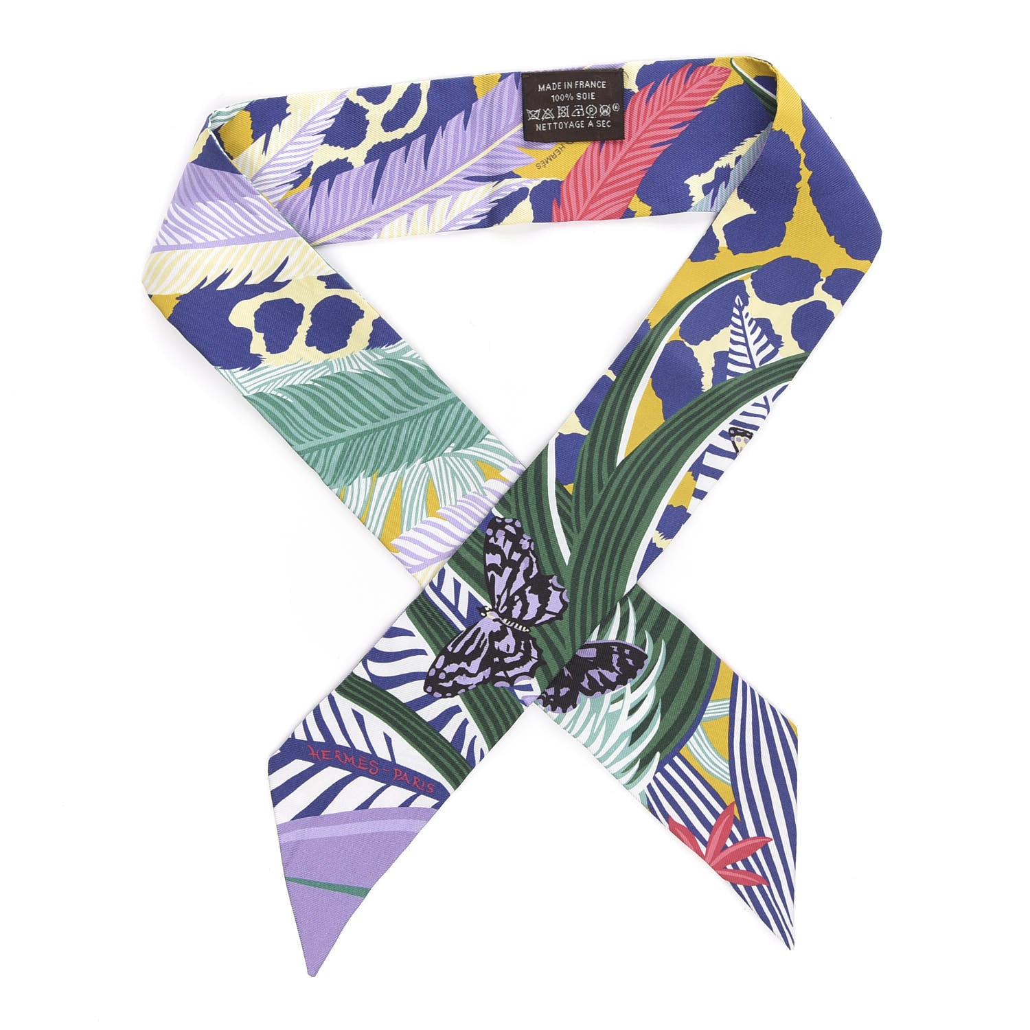 Hermes Silk Jaguar Quetzal Twilly Jaune Vert Mauve 636386