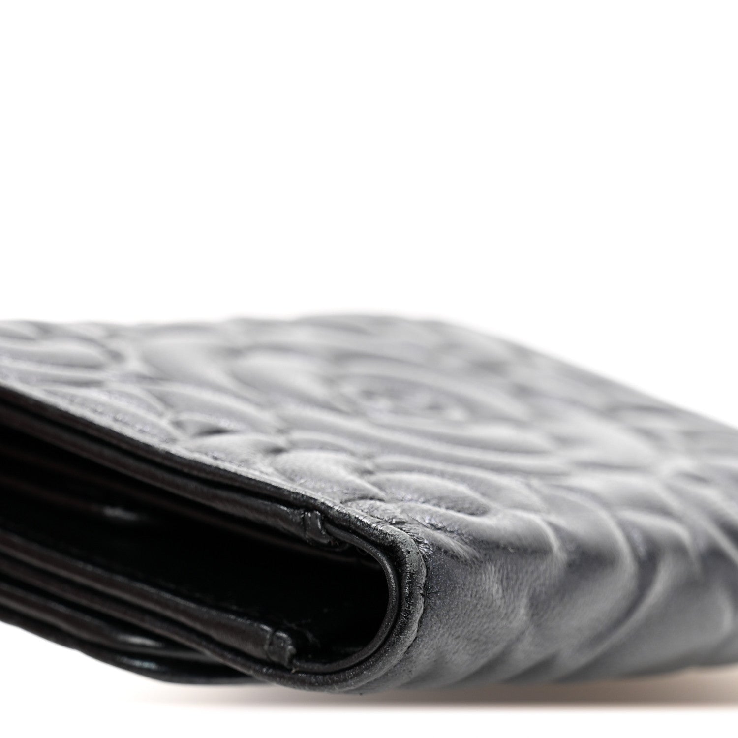 Chanel Lambskin Camellia Embossed Small Double Wallet Black 10 of 11