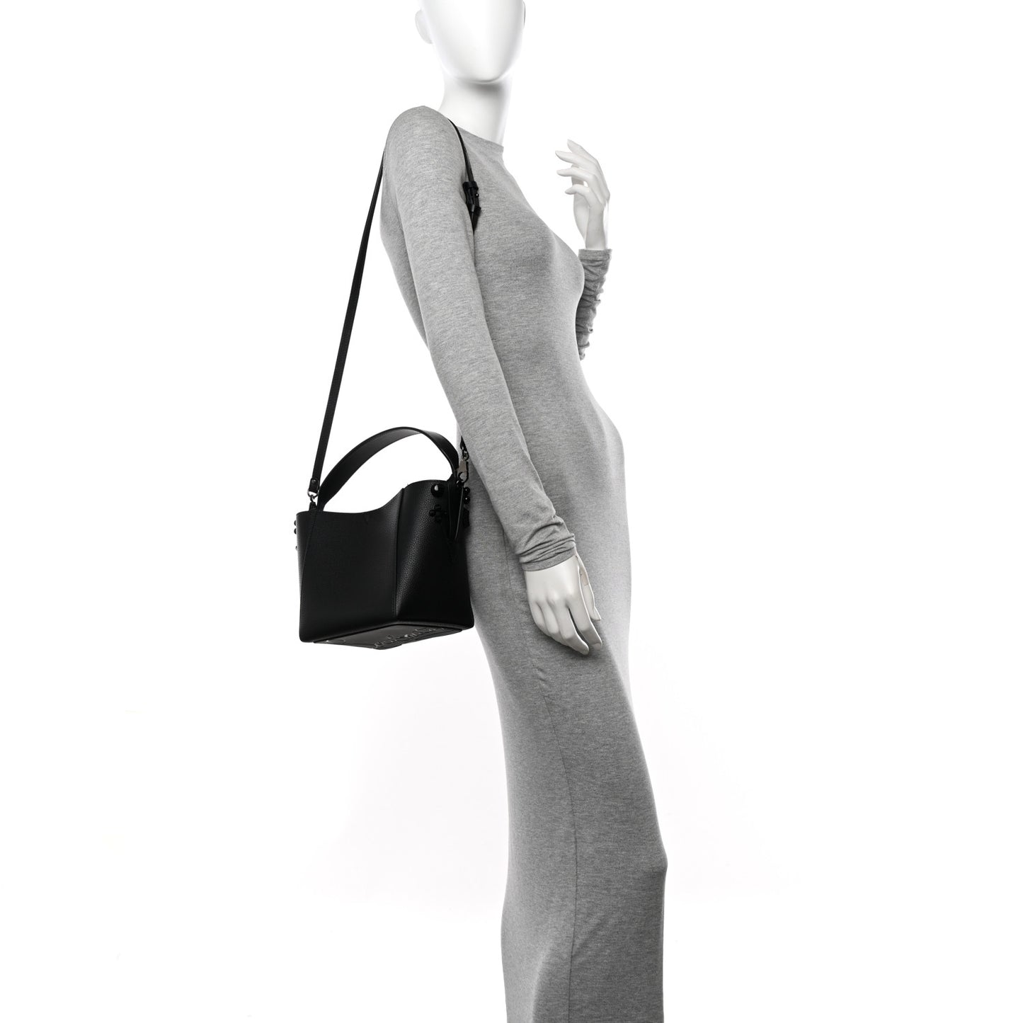 Calfskin Empire Spike Studded Mini Cabachic Bucket Bag Black