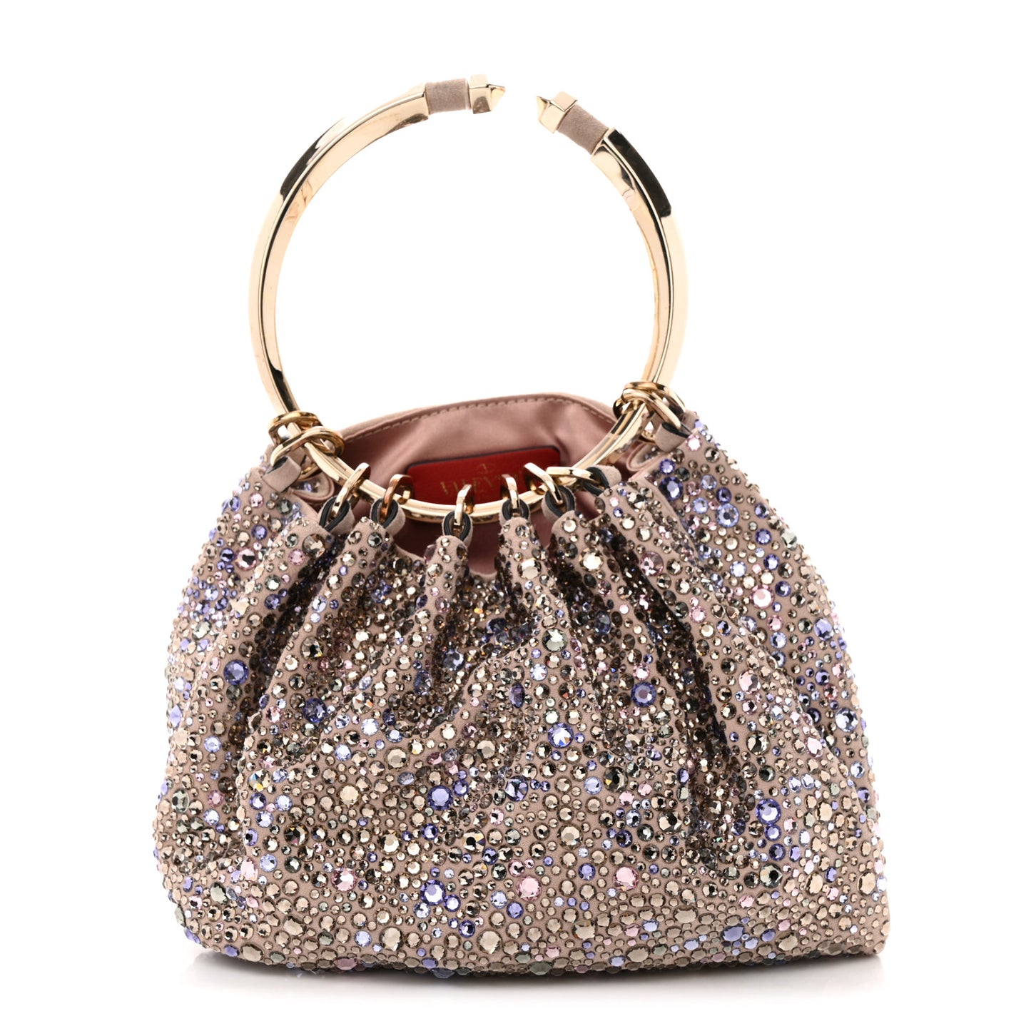 Crystal Suede Bebop Loop Handle Clutch Pink