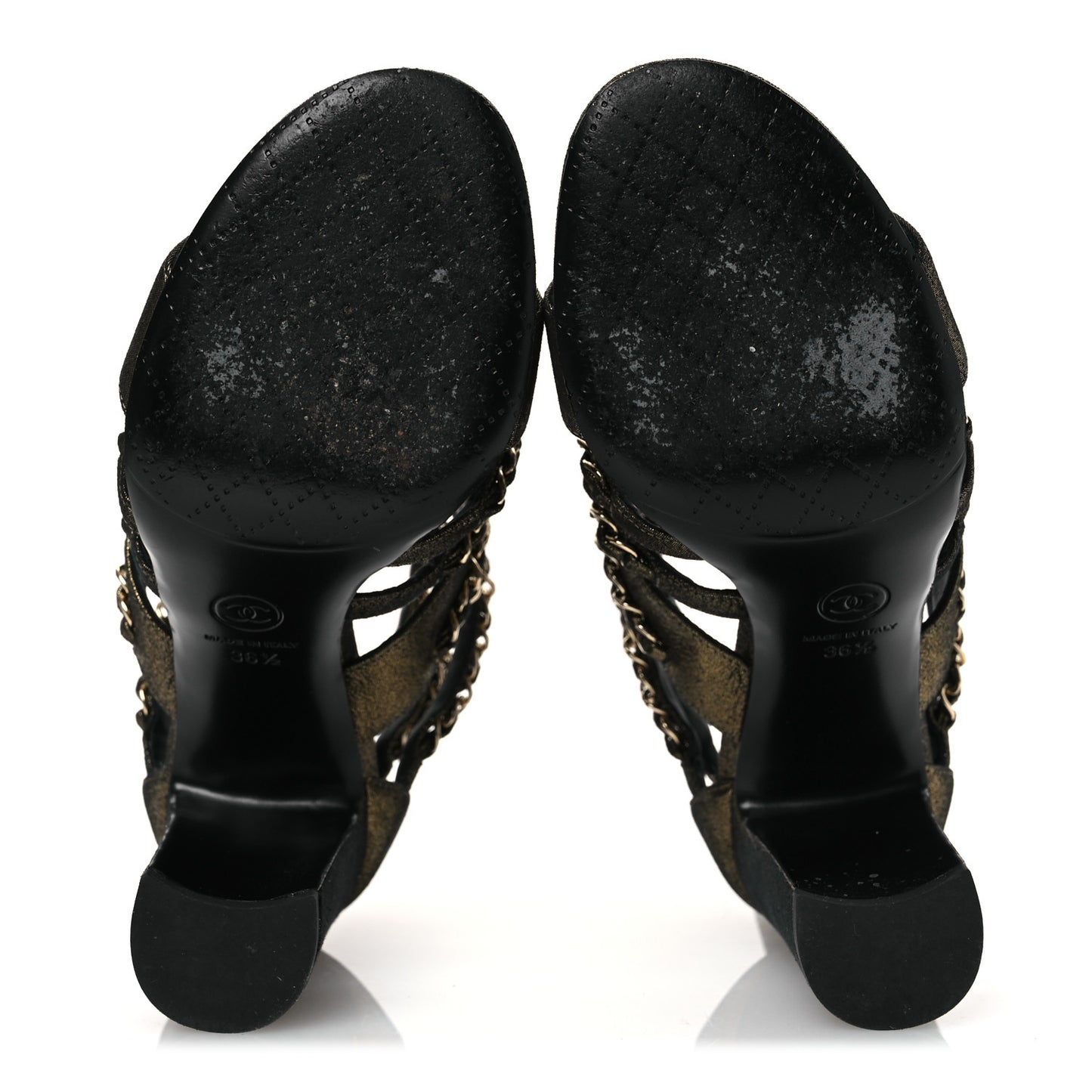 Suede Laminated Lambskin Gladiator Chain Sandals 36.5 Dark Gold