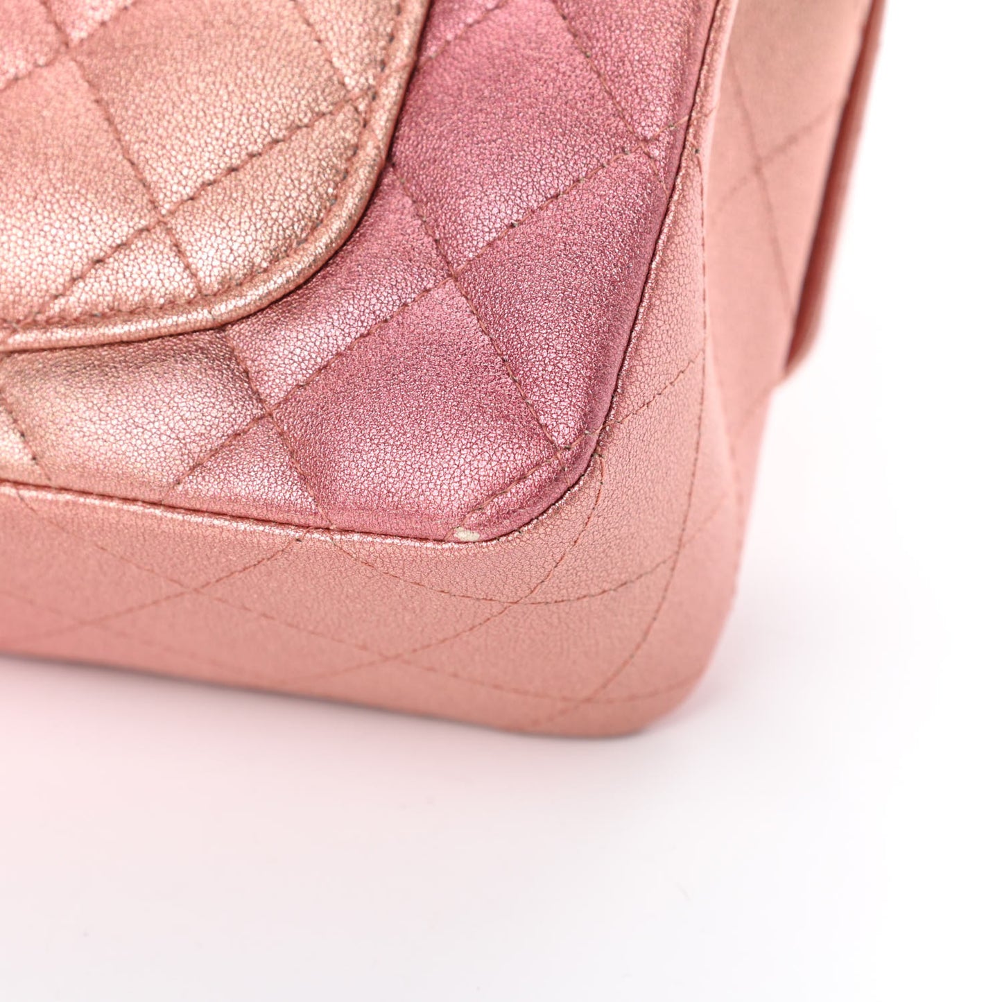 Metallic Lambskin Quilted Ombre Mini Rectangular Flap Pink