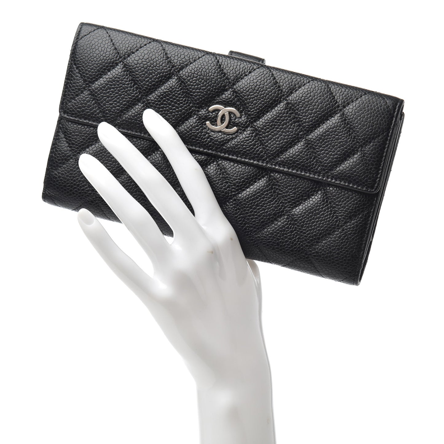 Caviar Quilted CC Long Double Wallet Black