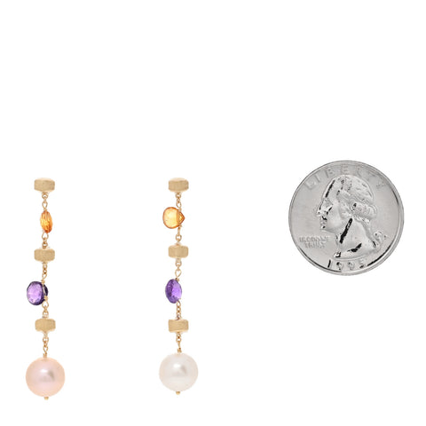 18K Yellow Gold Amethyst Citrine Cultured Pearl Paradise Drop Earrings