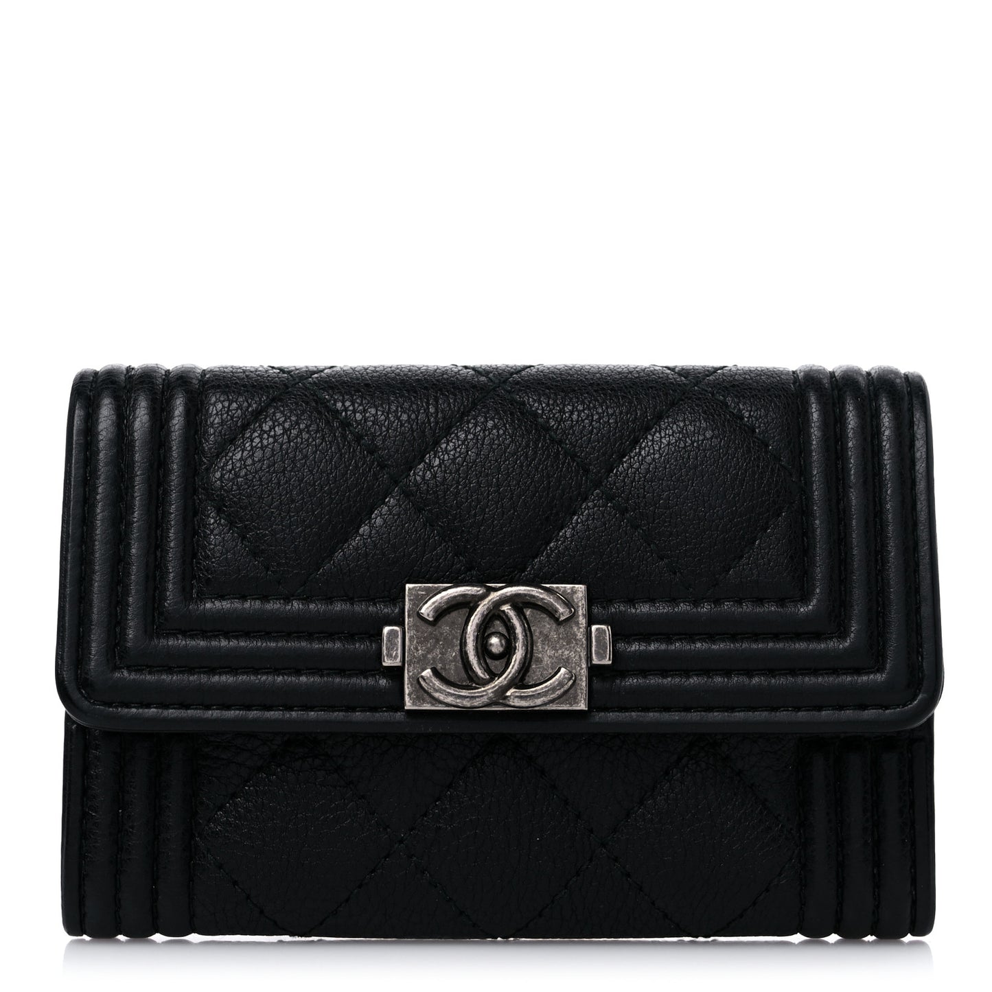 Caviar Quilted Boy Flap Card Holder Black