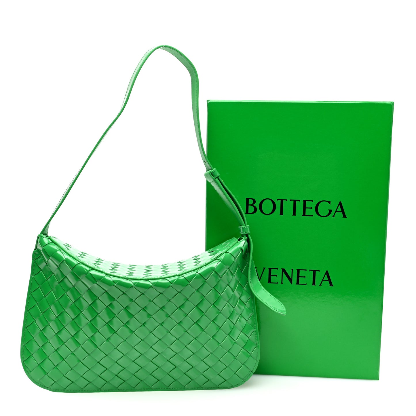 Brushed Calfskin Intrecciato Cradle Fold Over Shoulder Bag Parakeet