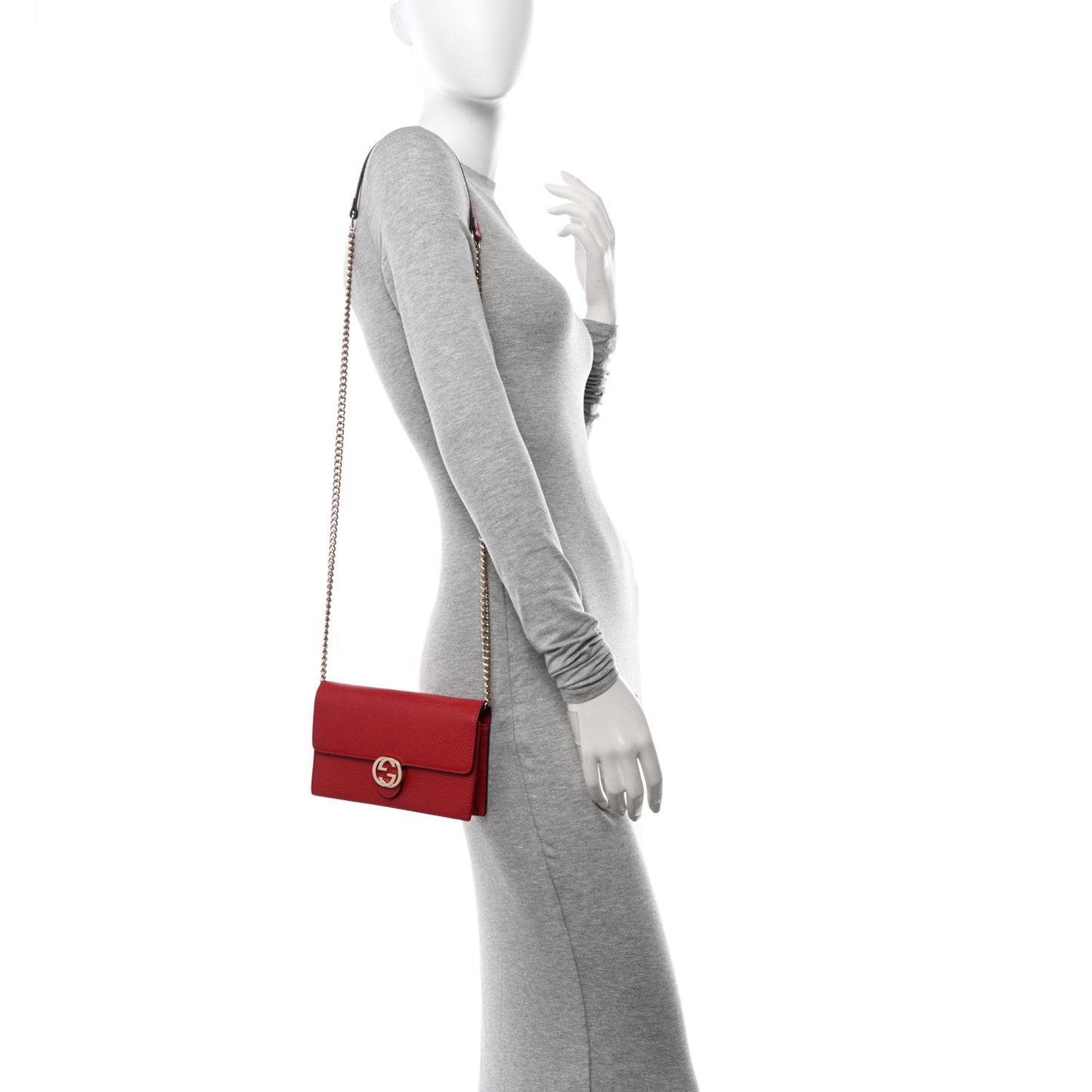 Dollar Calfskin Interlocking G Chain Wallet Red