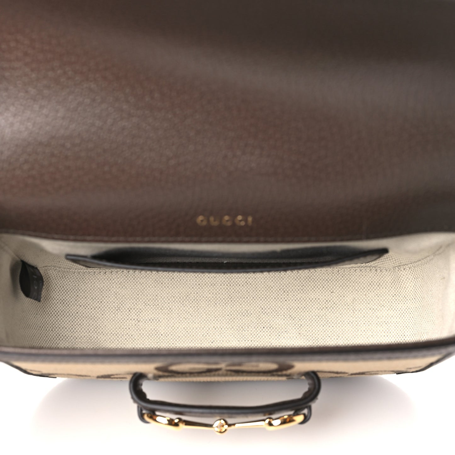 Monogram Jumbo GG Textured Dollar Calfskin Web Mini Horsebit 1955 Shoulder Bag Camel Ebony New Acero