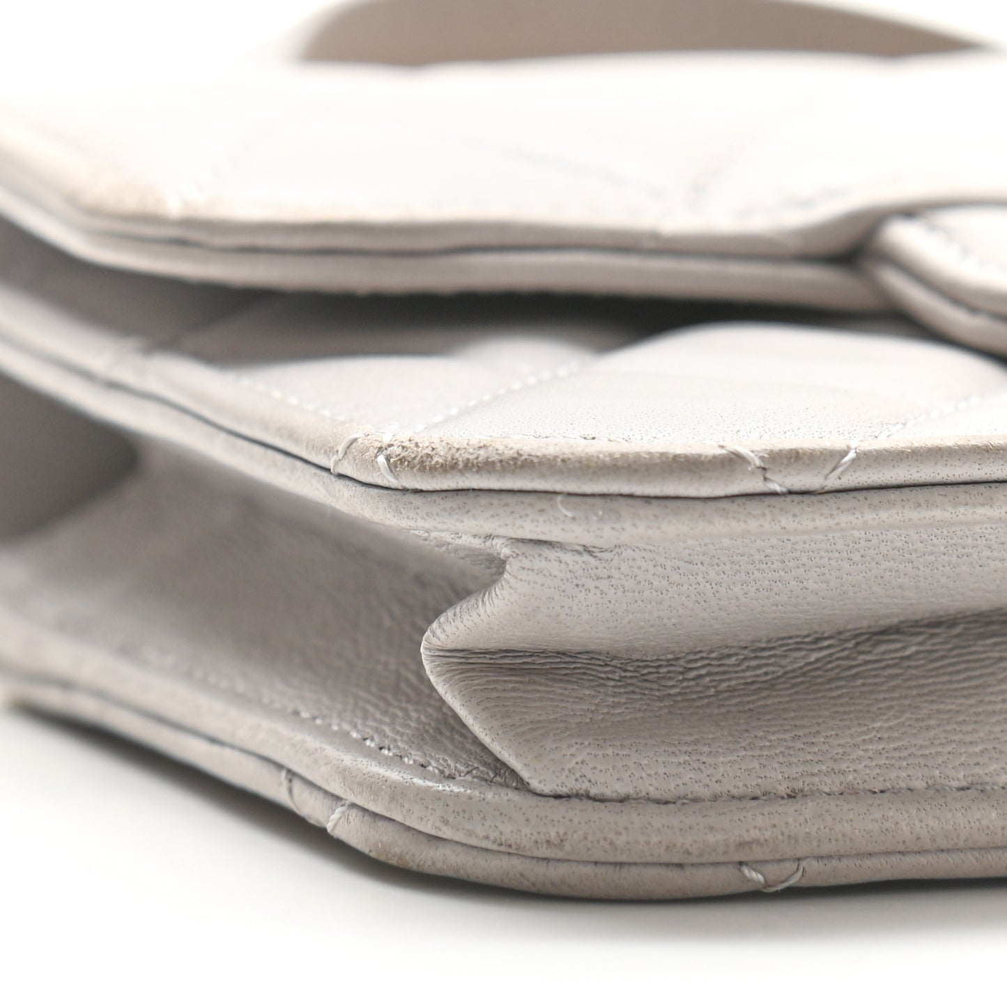 Lambskin Quilted Top Handle Flap Coin Purse With Chain Grey
