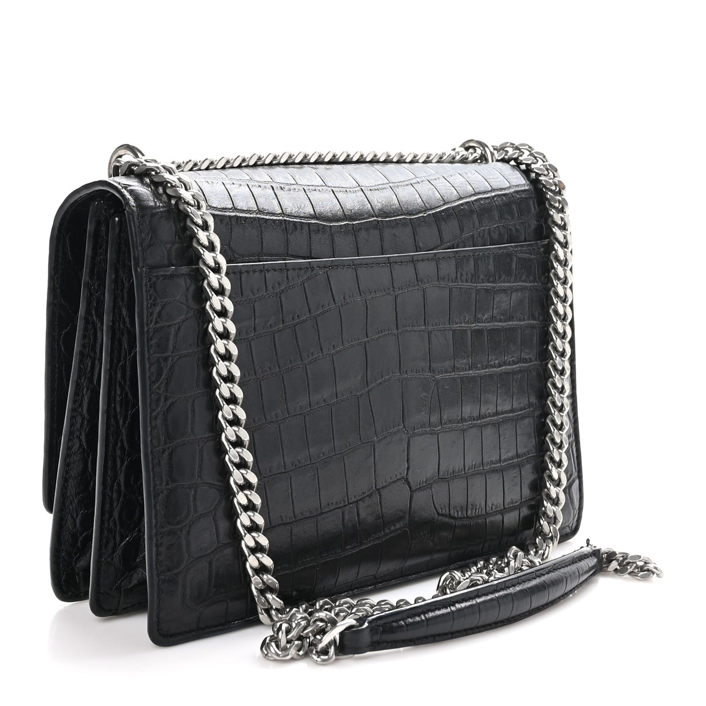 Calfskin Crocodile Embossed Medium Monogram Sunset Black