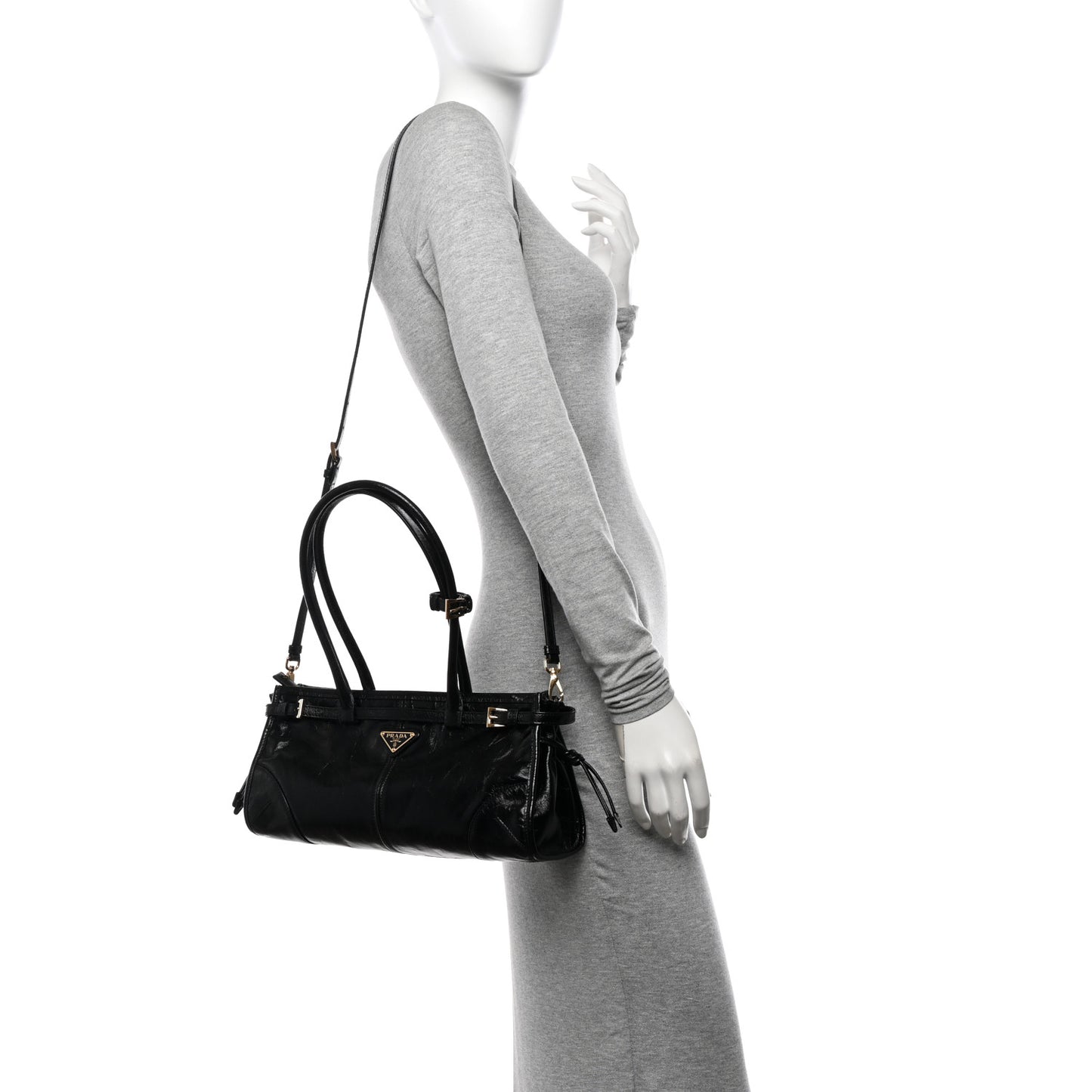 Glossy Calfskin Triangle Medium Bonnie Shoulder Bag Black