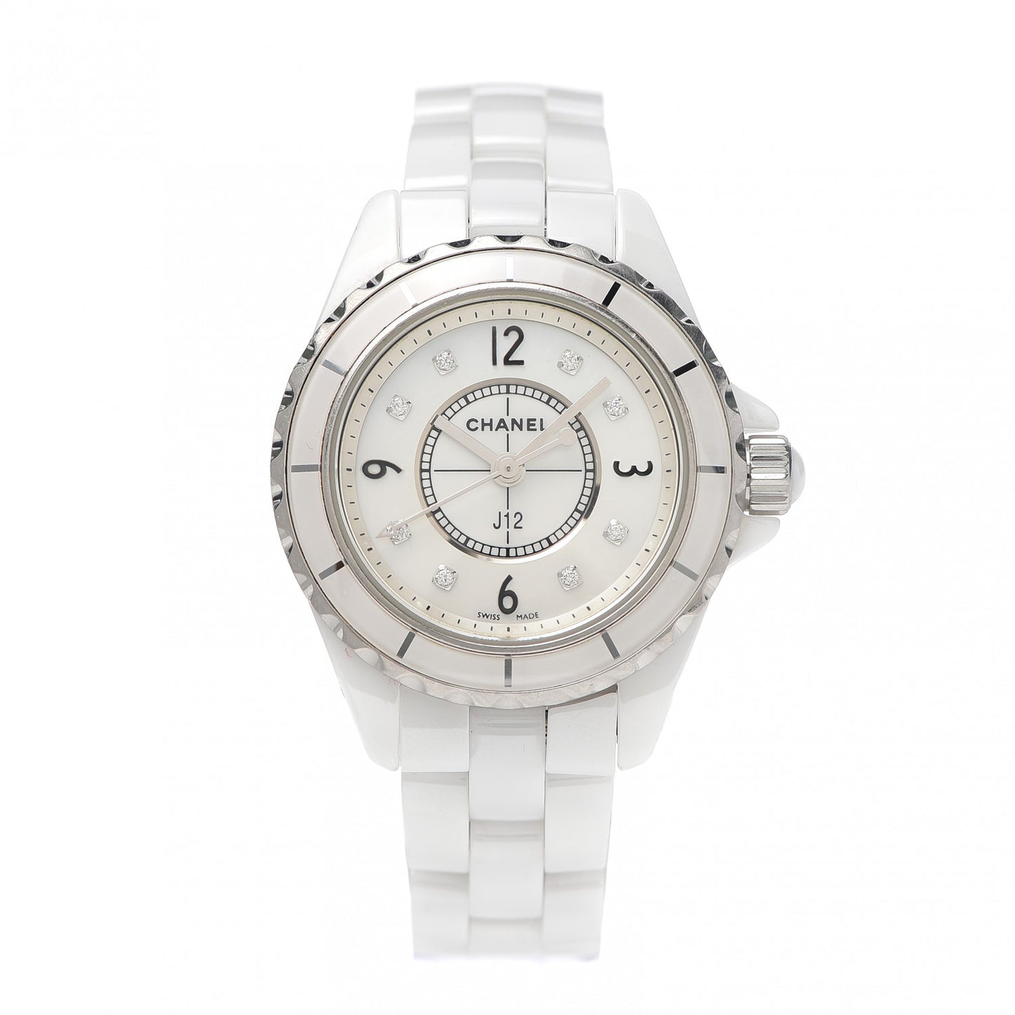 Stainless Steel Ceramic Diamond Mother of Pearl 29mm J12 Quartz Watch White