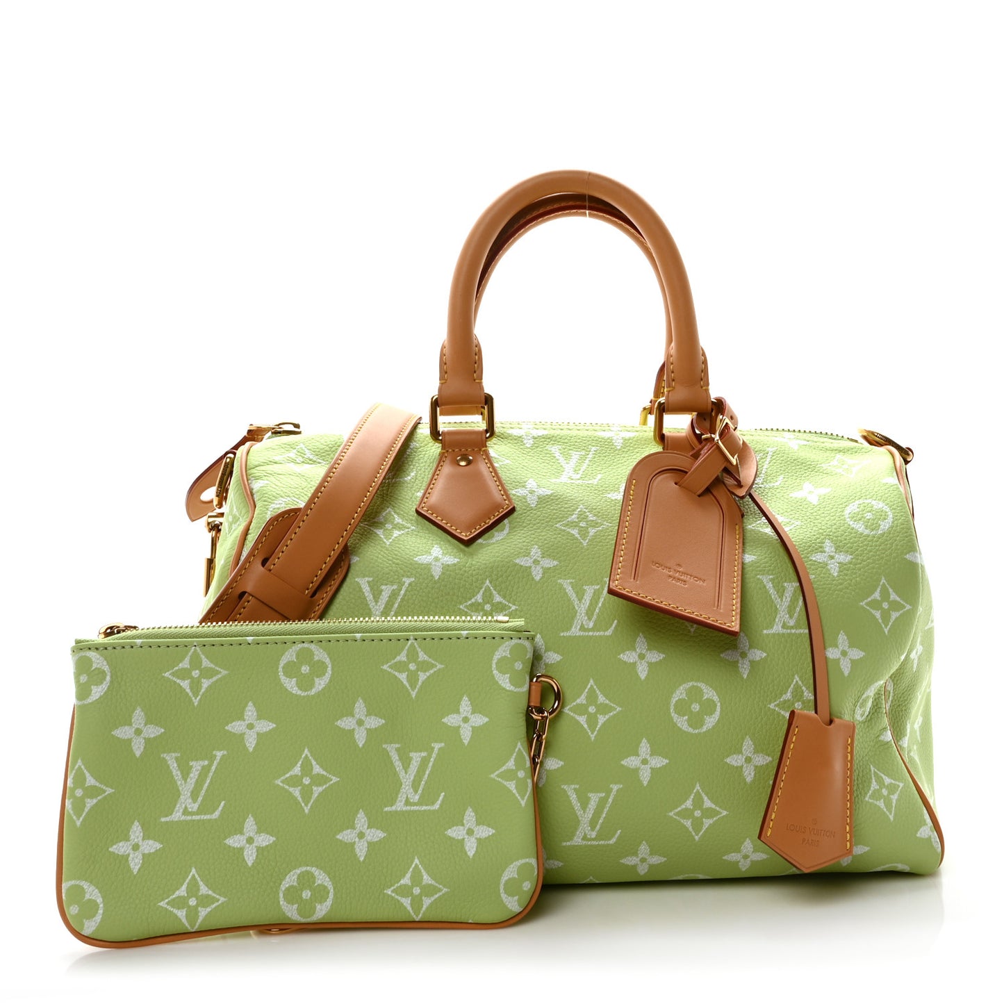 Calfskin Monogram Speedy P9 Bandouliere 30 Frozen Lime Vert Clair