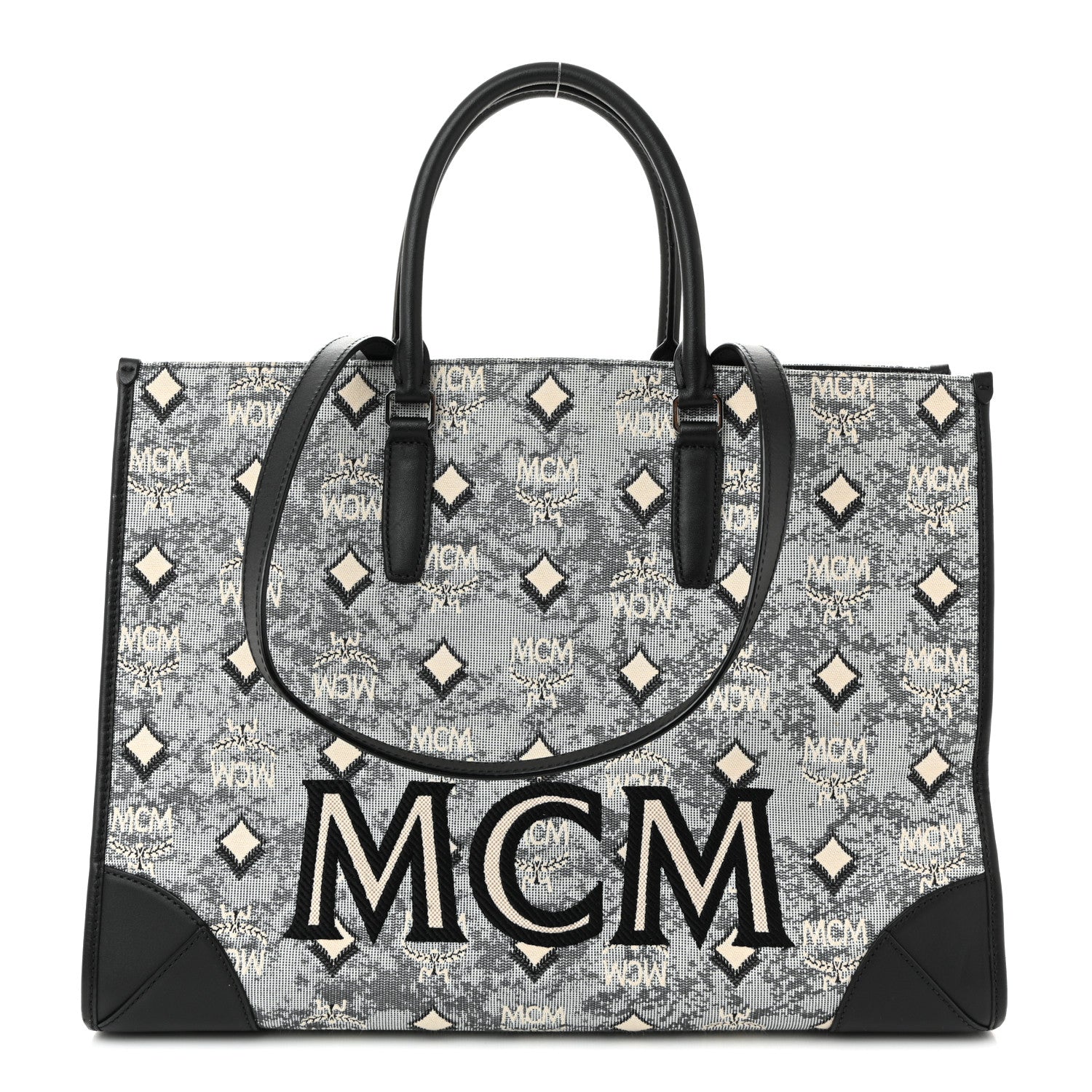 MCM Nappa Jacquard Monogram Large Tote Grey 1828262 – FASHIONPHILE