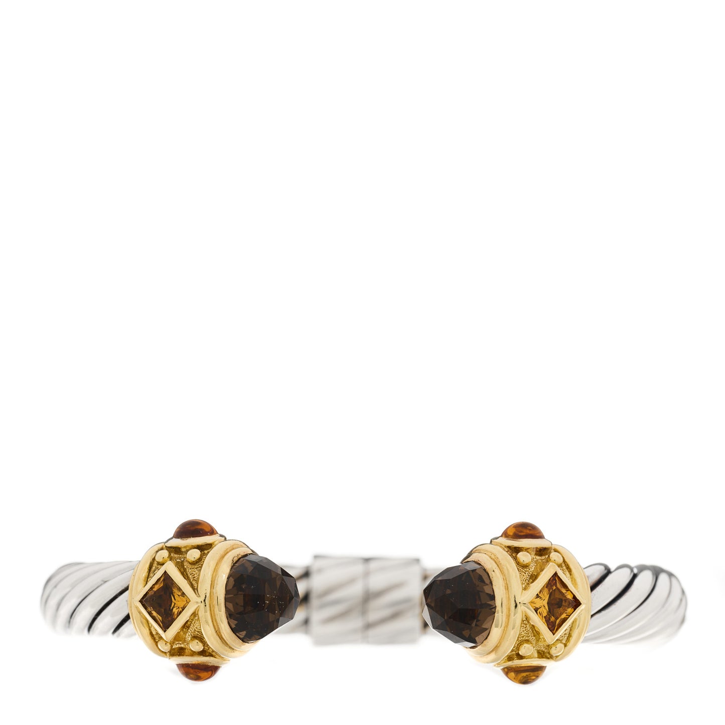 Sterling Silver 18K Gold Smoky Quartz Citrine 10mm Cable Renaissance Bracelet