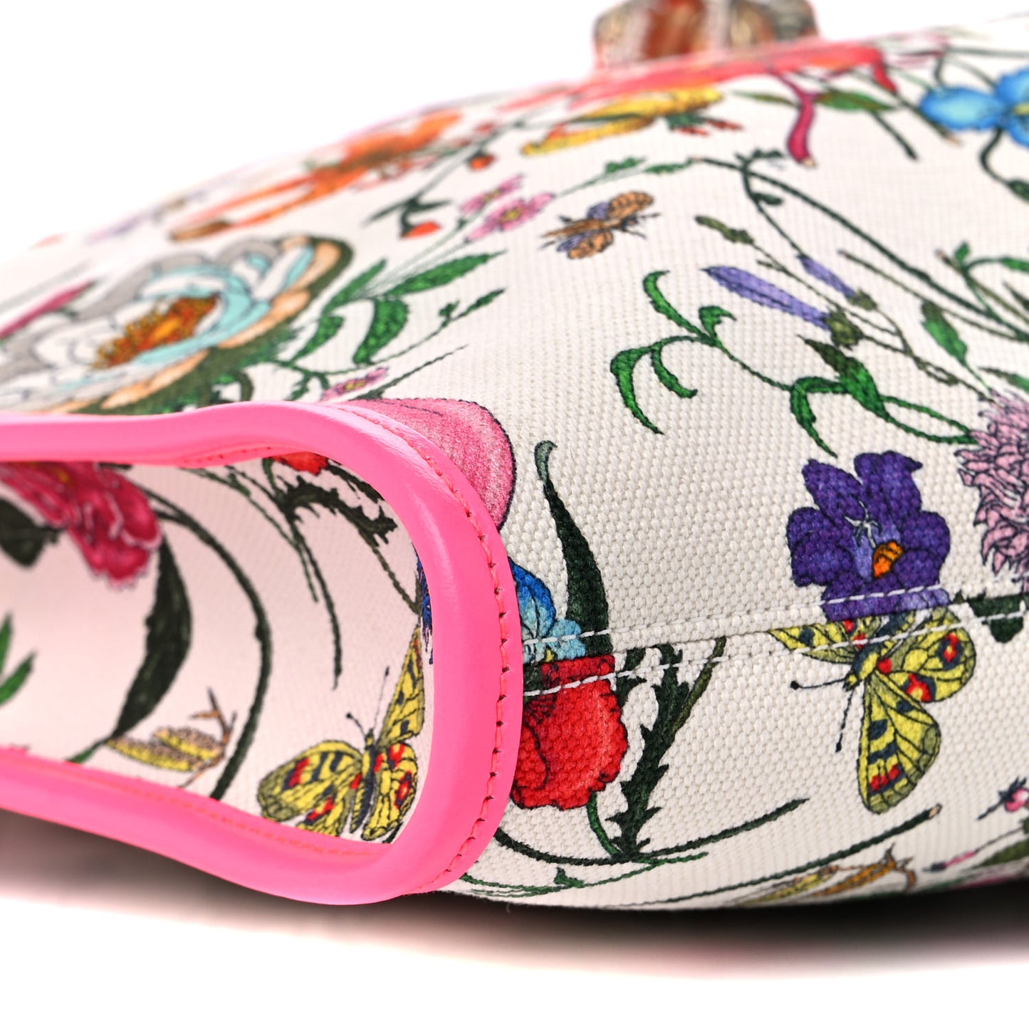 Canvas Flora Large Rajah Chain Tote White Multicolor Fuxia Fluo