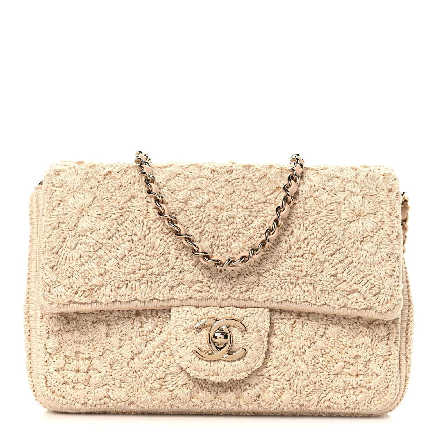 Chanel Crochet Embroidered Mini Rectangular Flap Beige 1907674
