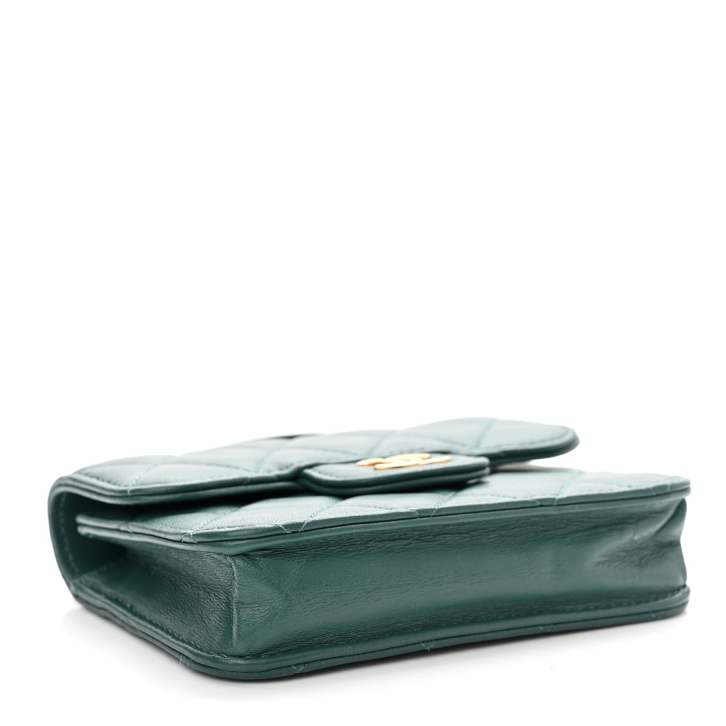 Lambskin Quilted Top Handle Flap Coin Purse With Chain Green