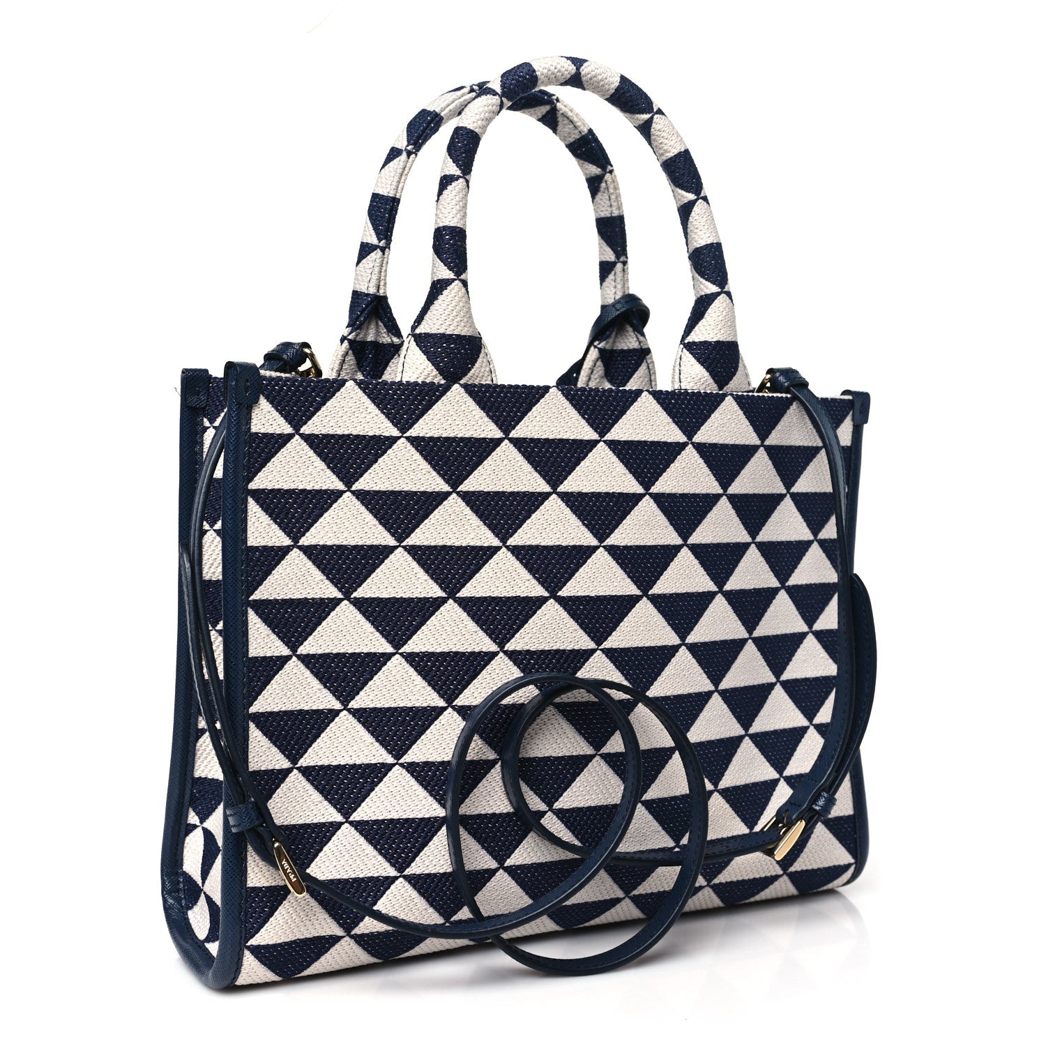 Prada Jacquard Saffiano Triangolo Symbole Embroidered Small Tote Baltico Talco 3 of 11