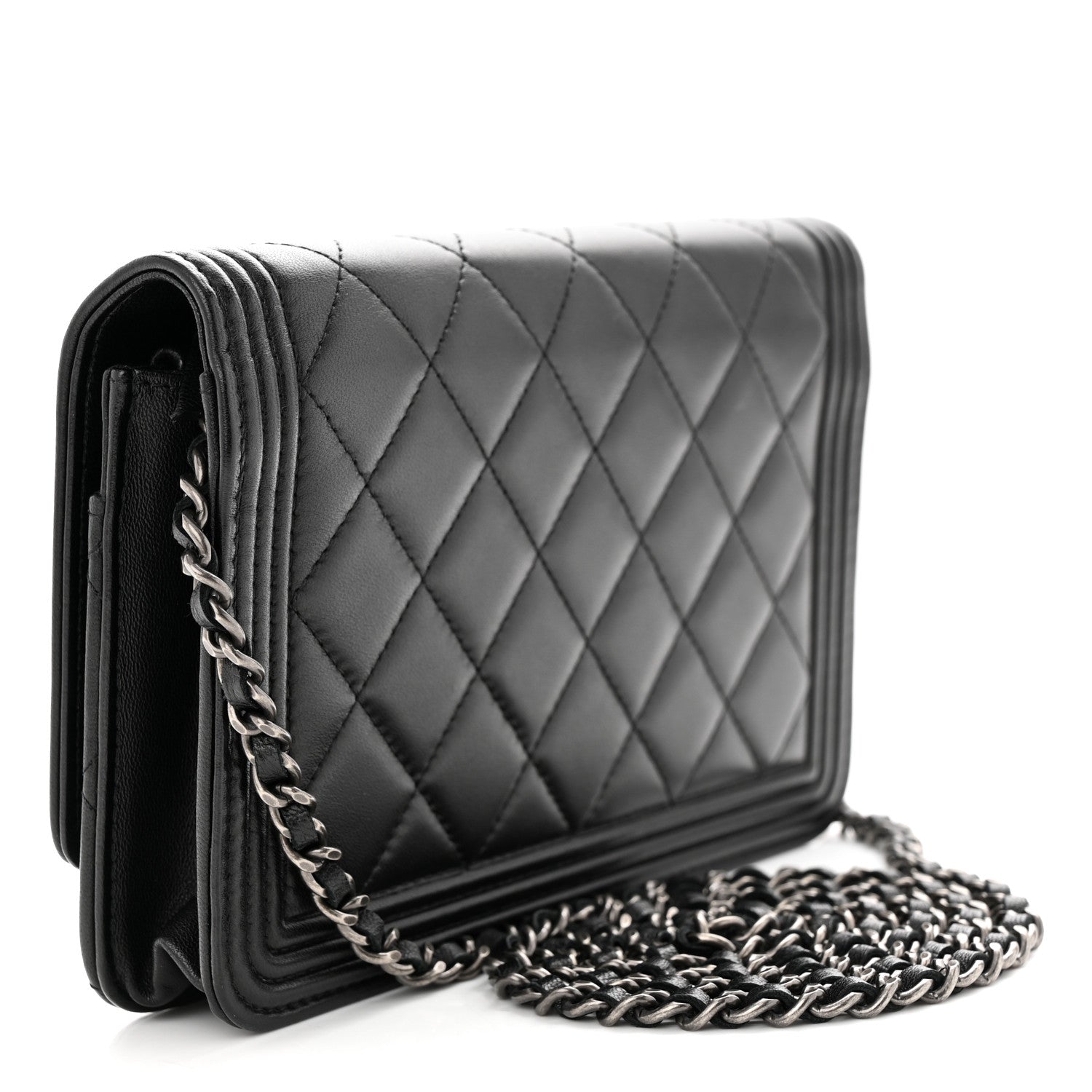 Chanel Lambskin Quilted Boy Wallet On Chain WOC Black 3 of 12