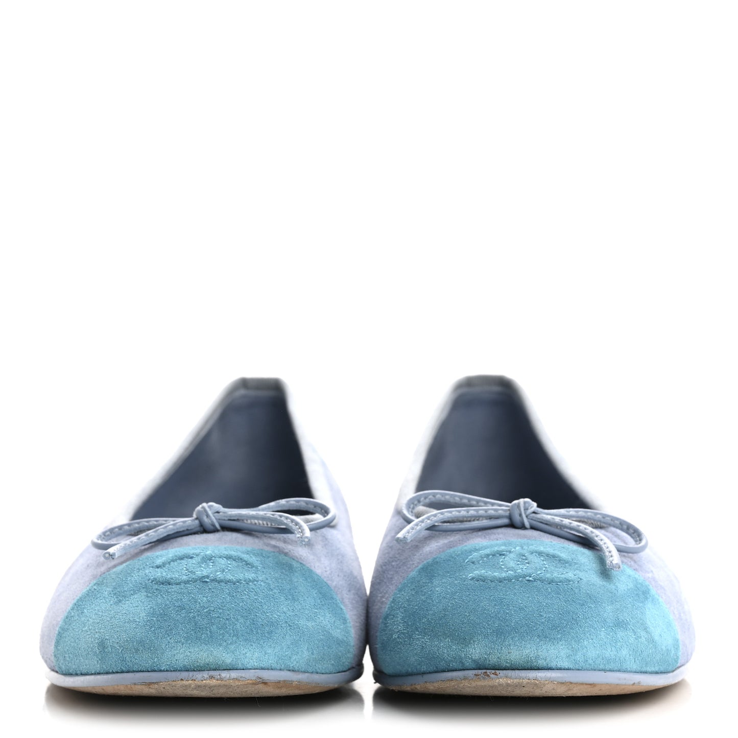 Suede Calfskin Cap Toe CC Ballerina Flats 39.5 Light Blue Turquoise