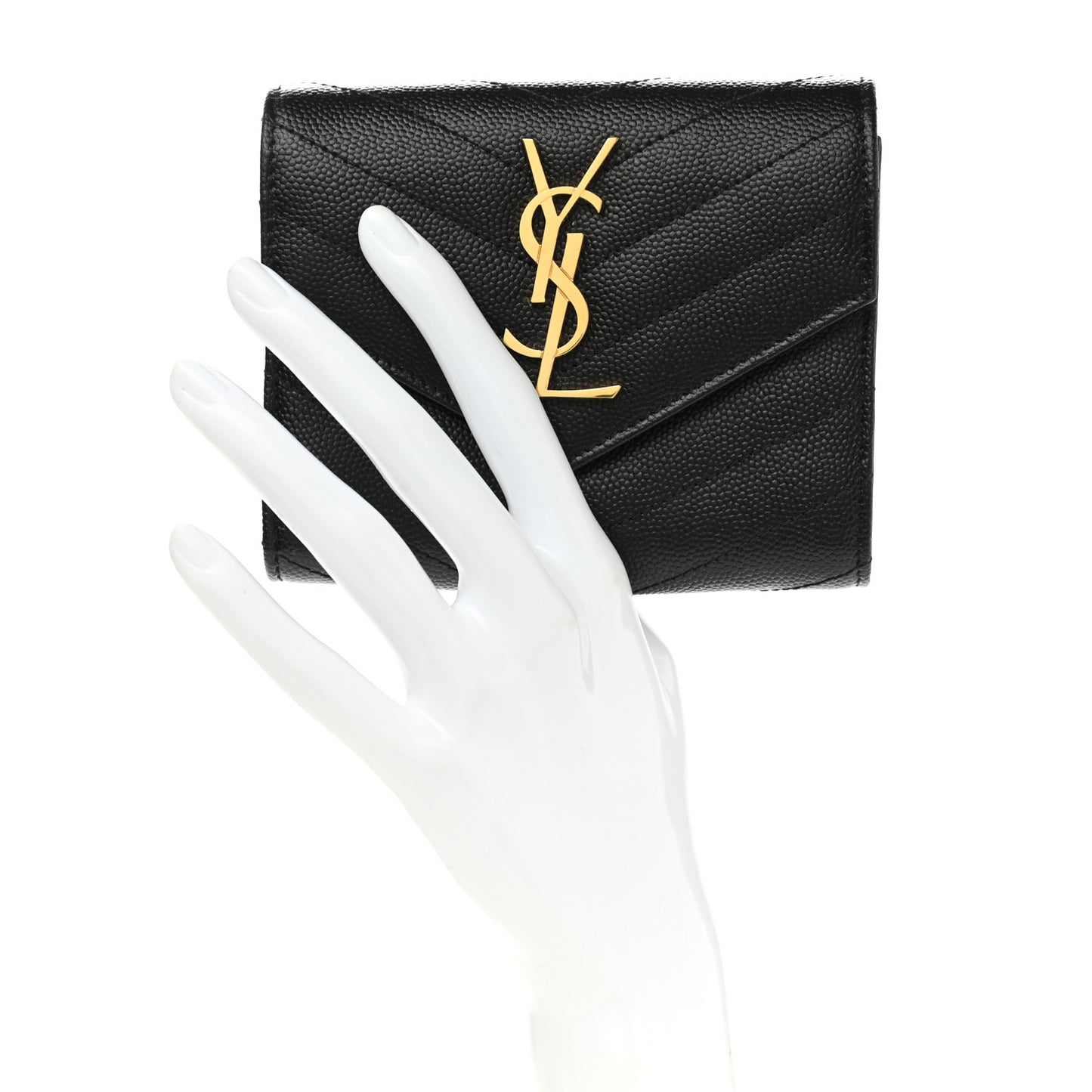 Grain De Poudre Matelasse Chevron Monogram Compact Tri Fold Wallet Black