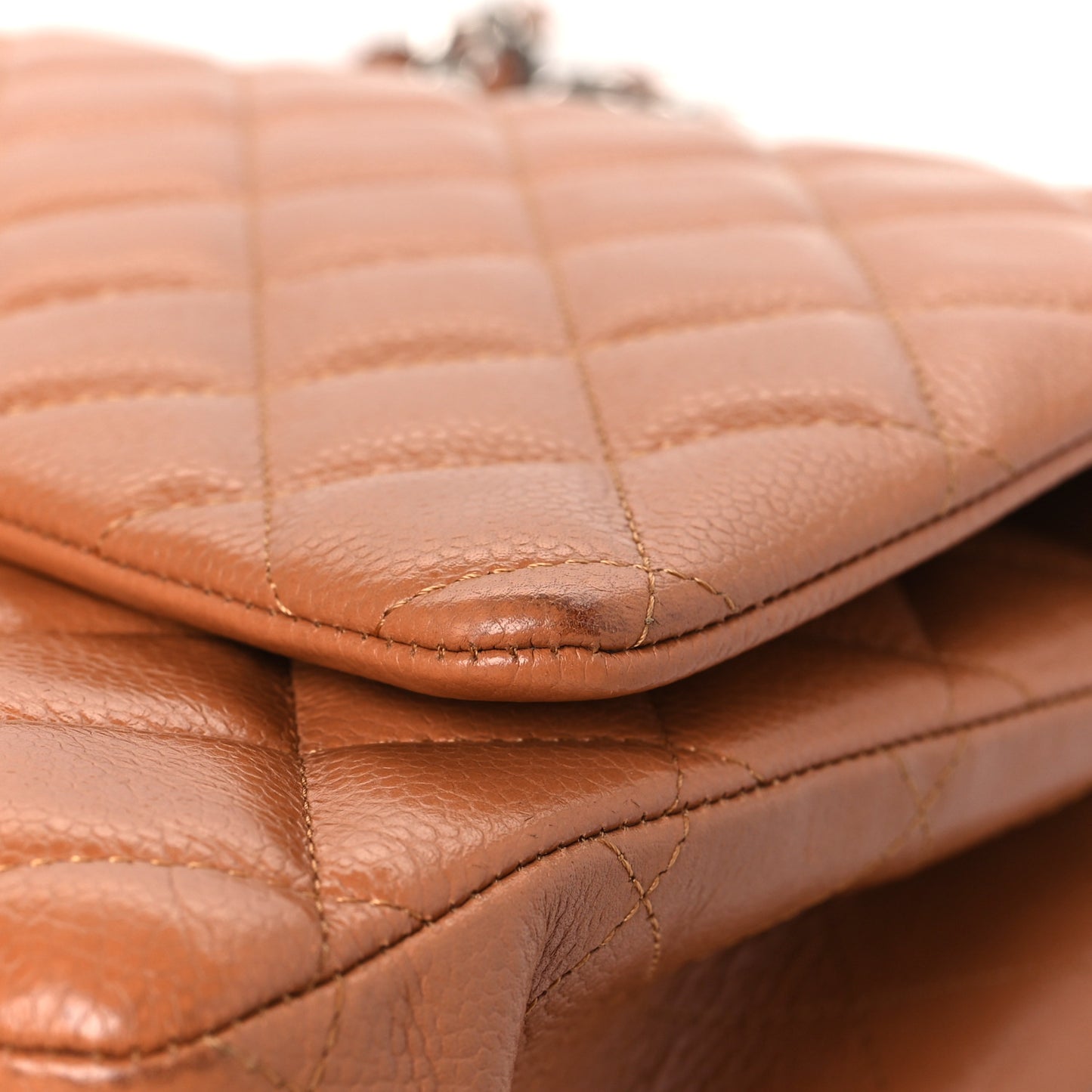 Caviar Quilted Maxi Double Flap Light Brown