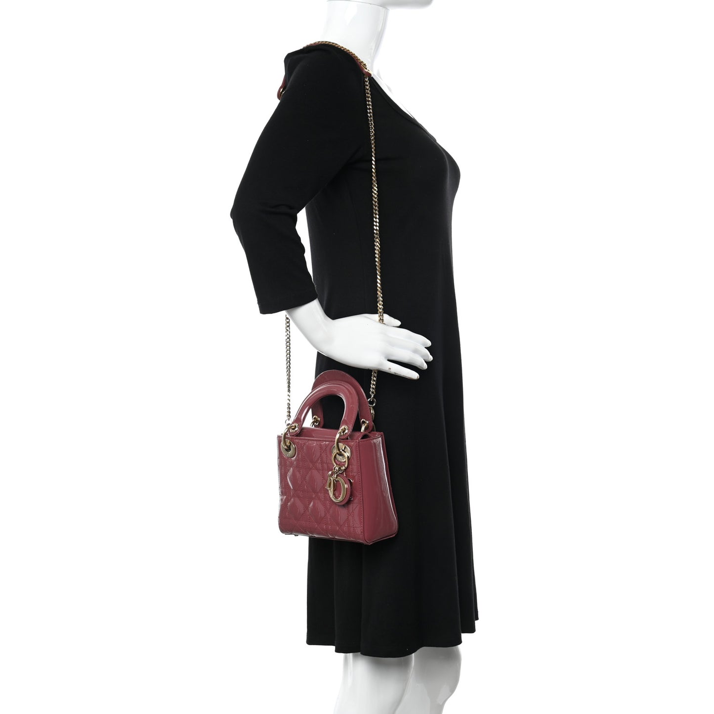 Patent Cannage Mini Lady Dior Dark Pink