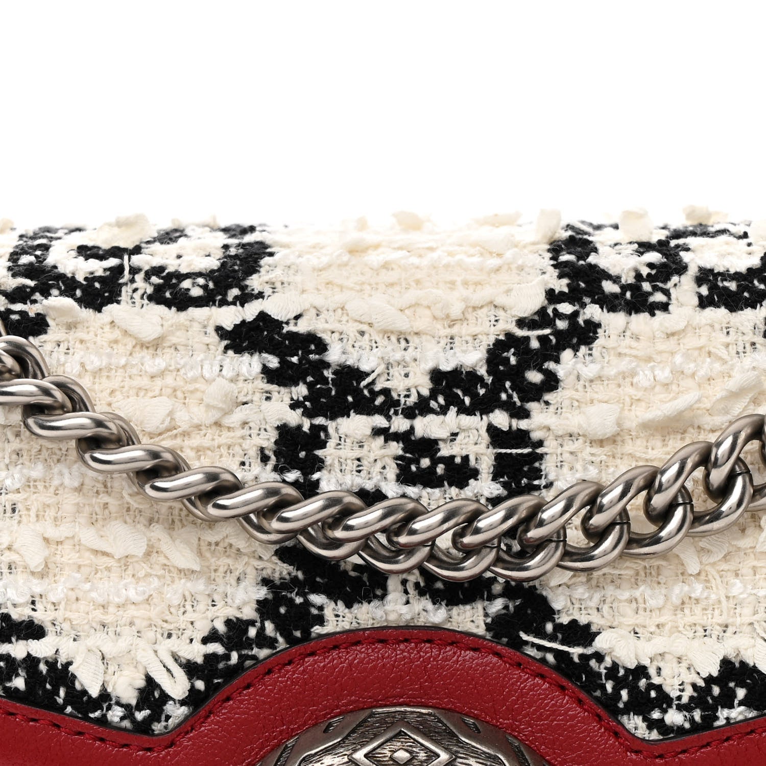 Gucci Tweed GG Monogram Small Dionysus Shoulder Bag White Black Romantic Cherry 9 of 11