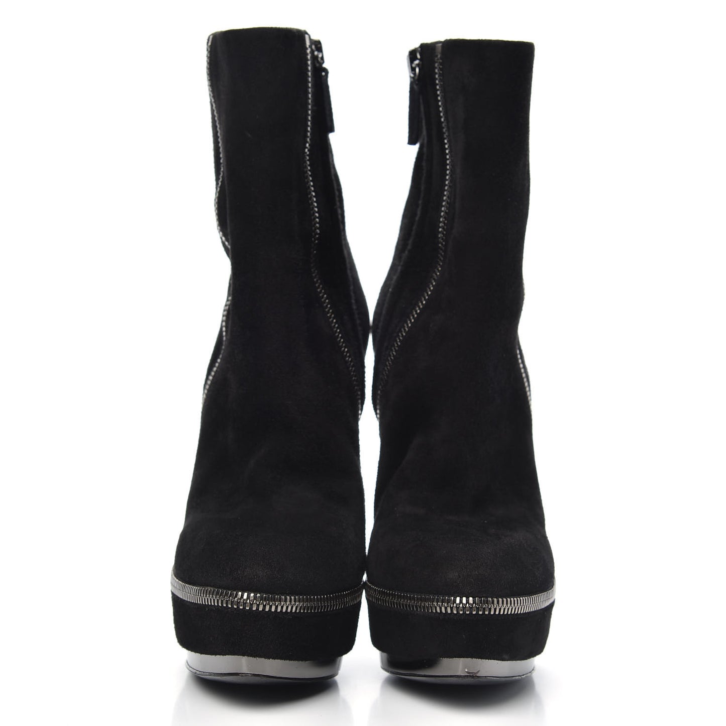 Suede Zipper Platform Pumps Black 35