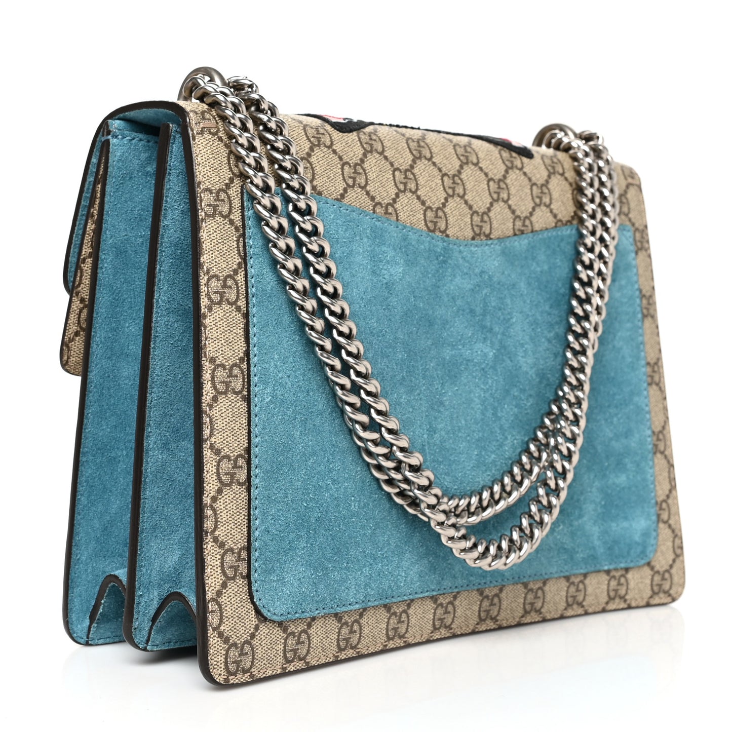 GG Supreme Monogram Angry Cat Embroidered Medium Dionysus Shoulder Bag Beige Ultramarine