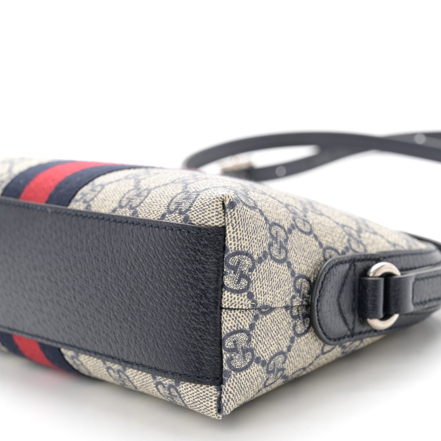 GG Supreme Monogram Textured Dollar Calfskin Web Small Ophidia Dome Shoulder Bag Beige Blue