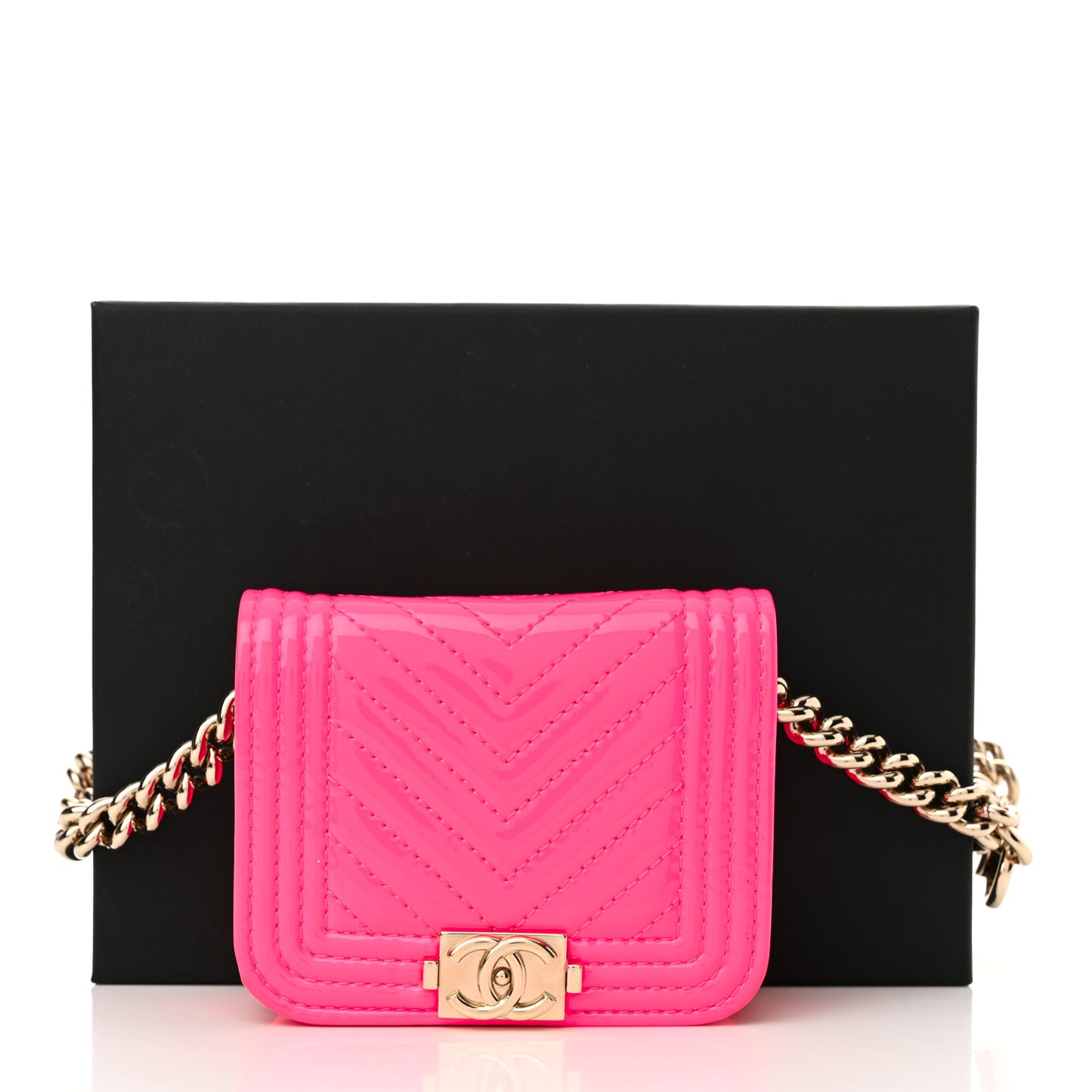 Patent Chevron Boy Flap Waist Belt Bag Pink