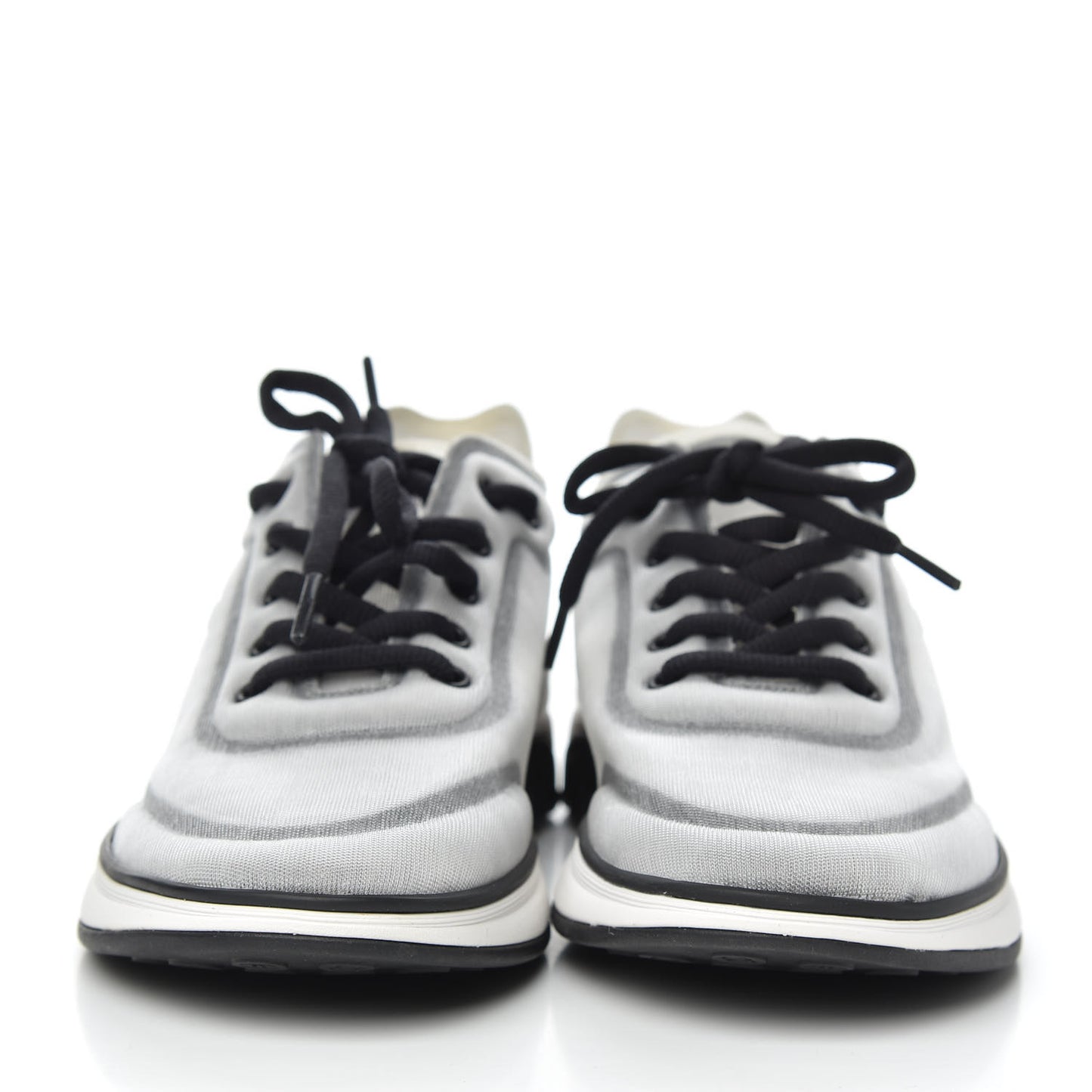 Calfskin Mesh Lycra Womens Logo Sneakers 38.5 White Black