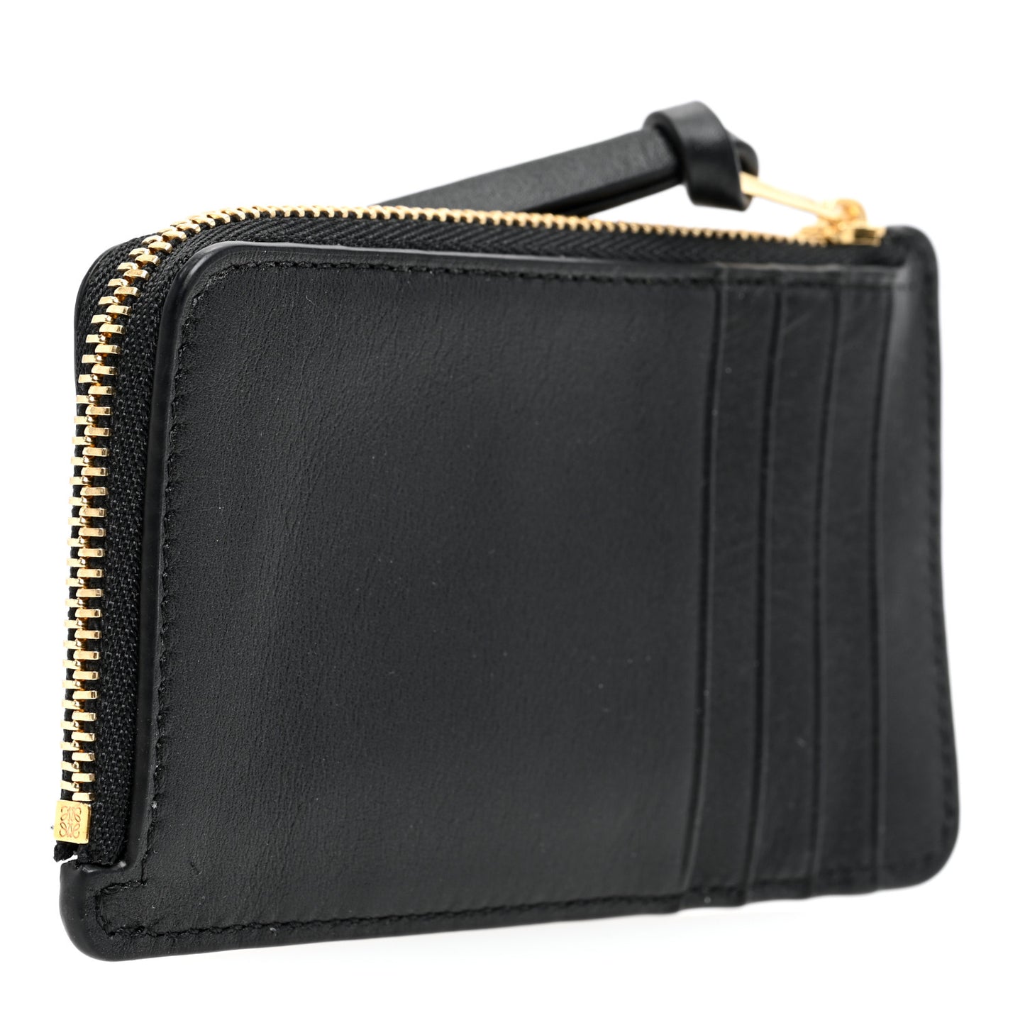 Calfskin Logo Coin Card Holder Black