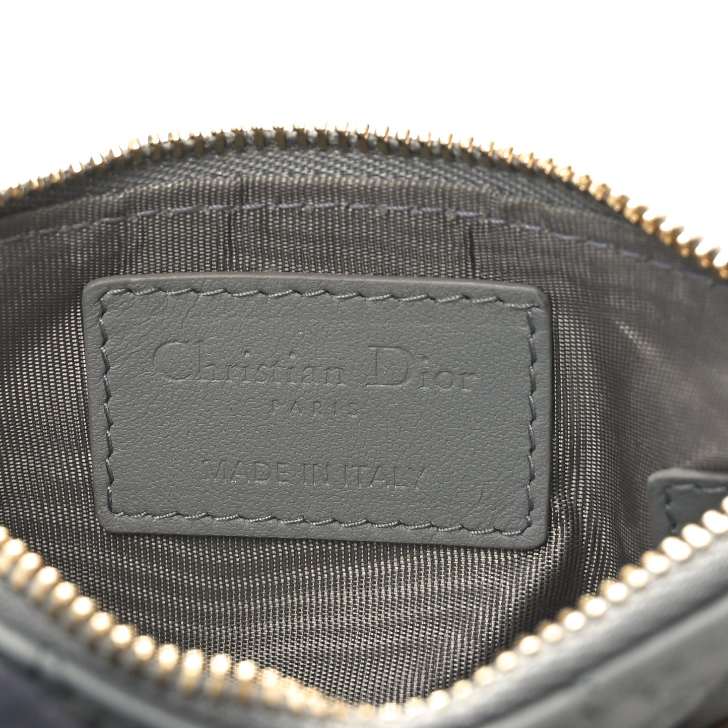 Lambskin Cannage Lady Dior Zipped Key Case Stone Grey