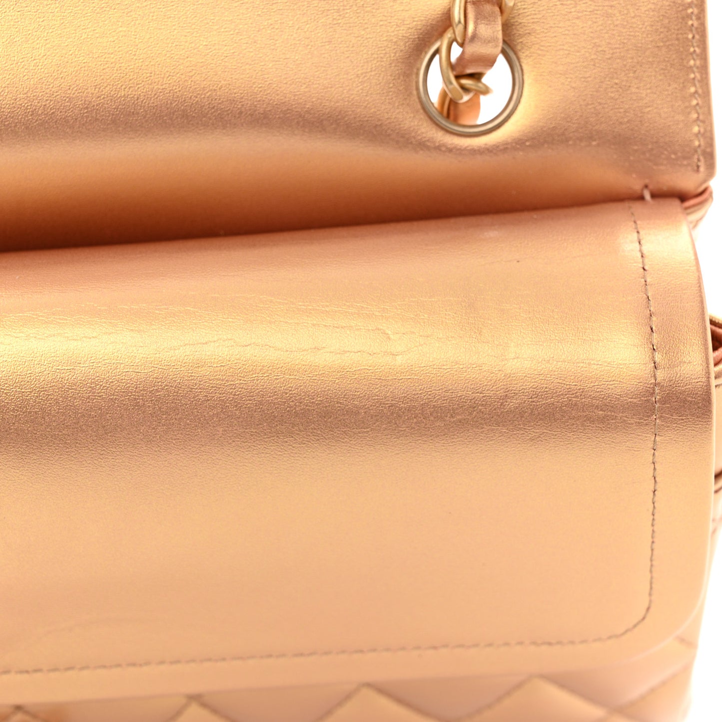 Metallic Lambskin Quilted Medium Double Flap Golden