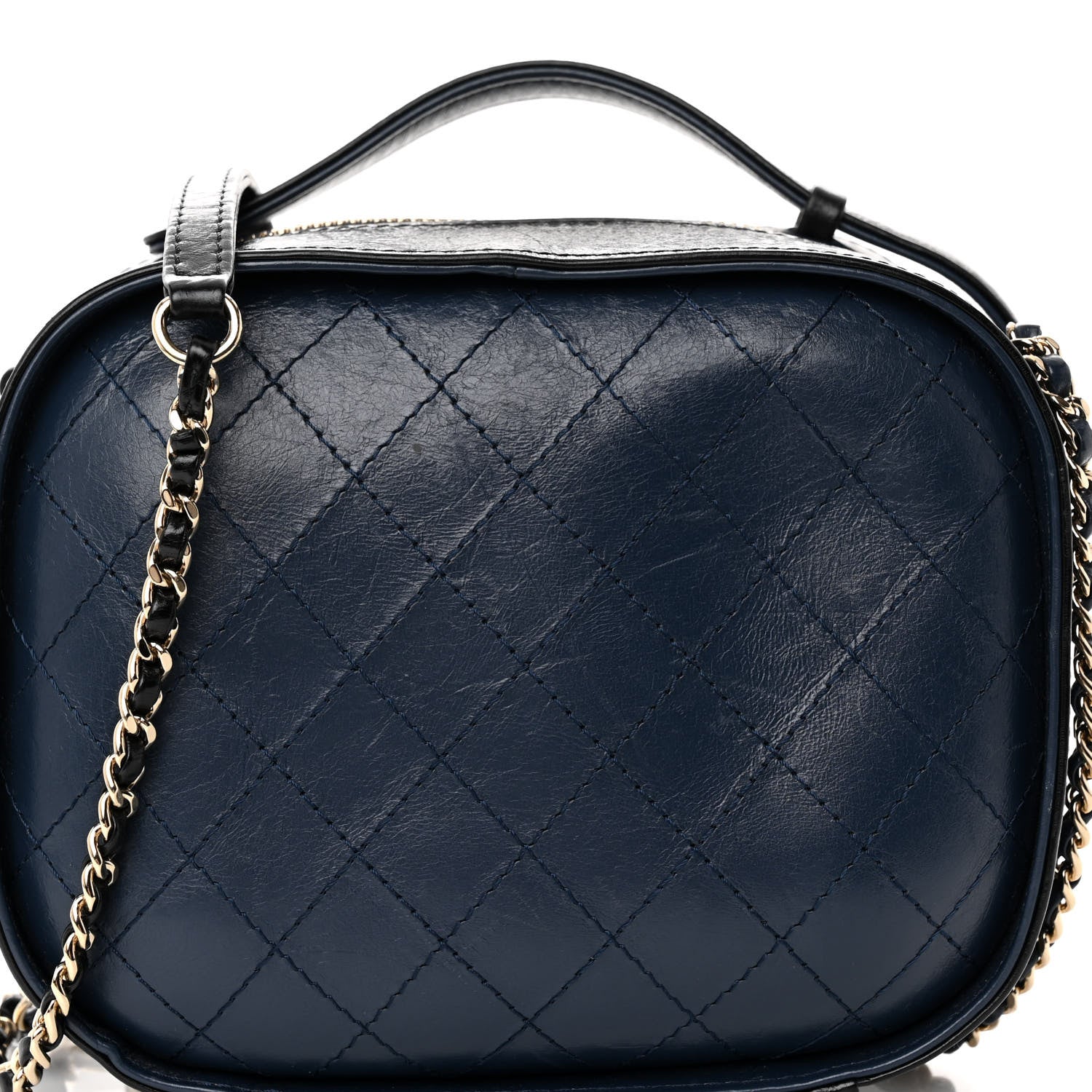 Chanel Calfskin Stitched Vanity Case Black Navy 8 of 10